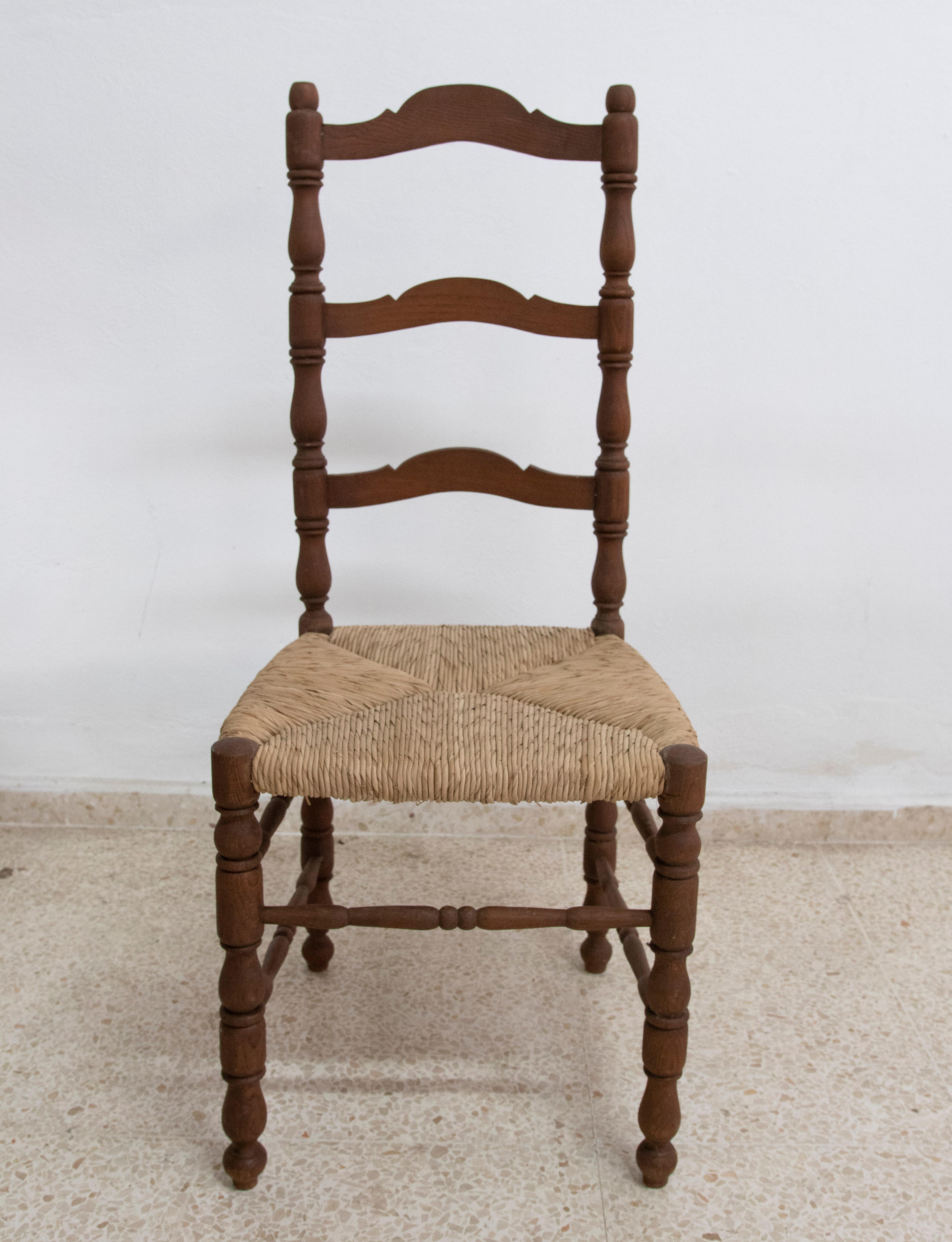 Spanish 1970s Set of Fourteen Wooden Dining Chairs with Enea Seat