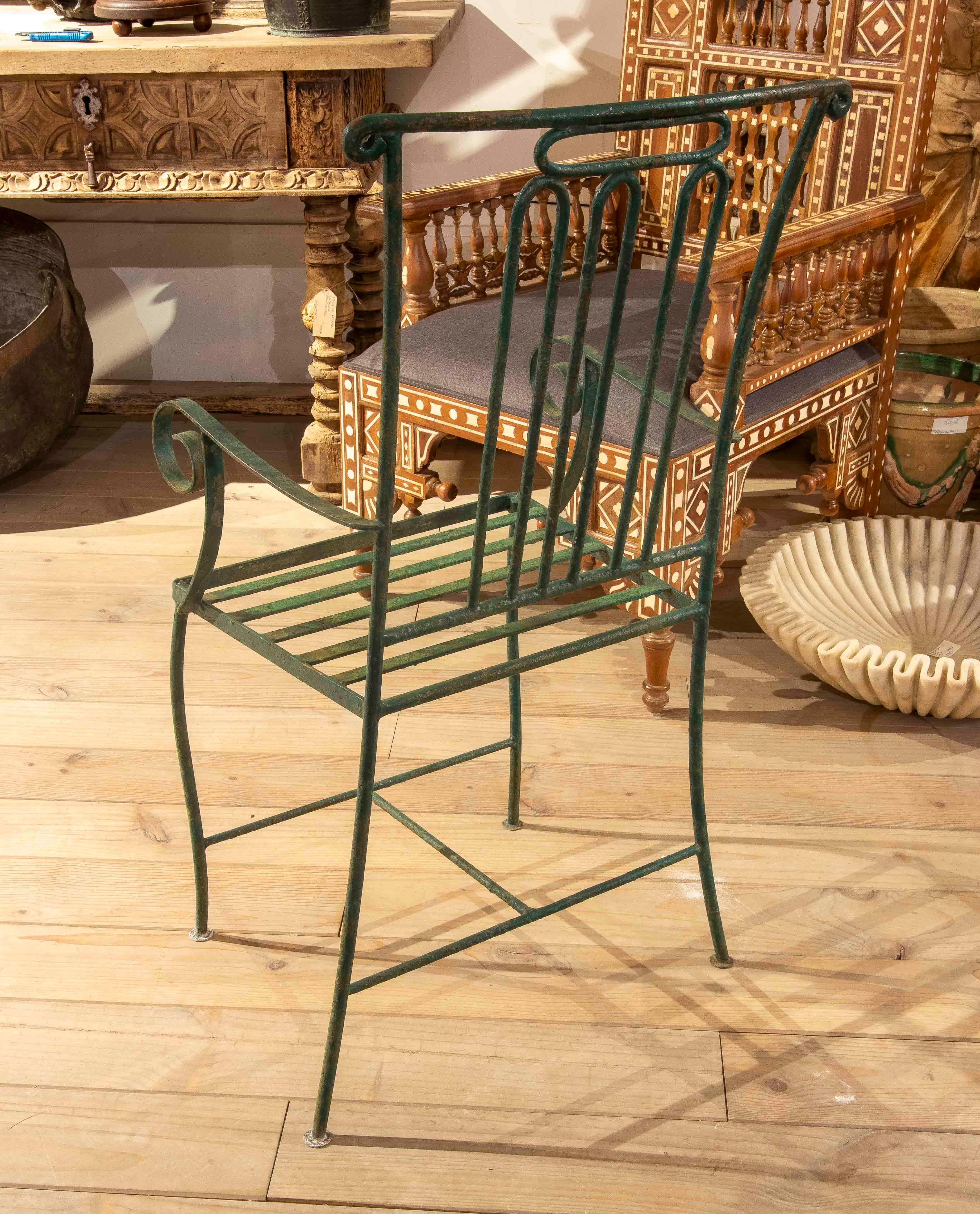 1970s Set of Green Wrought Iron Garden Chairs, Mediterranean Style In Good Condition For Sale In Marbella, ES
