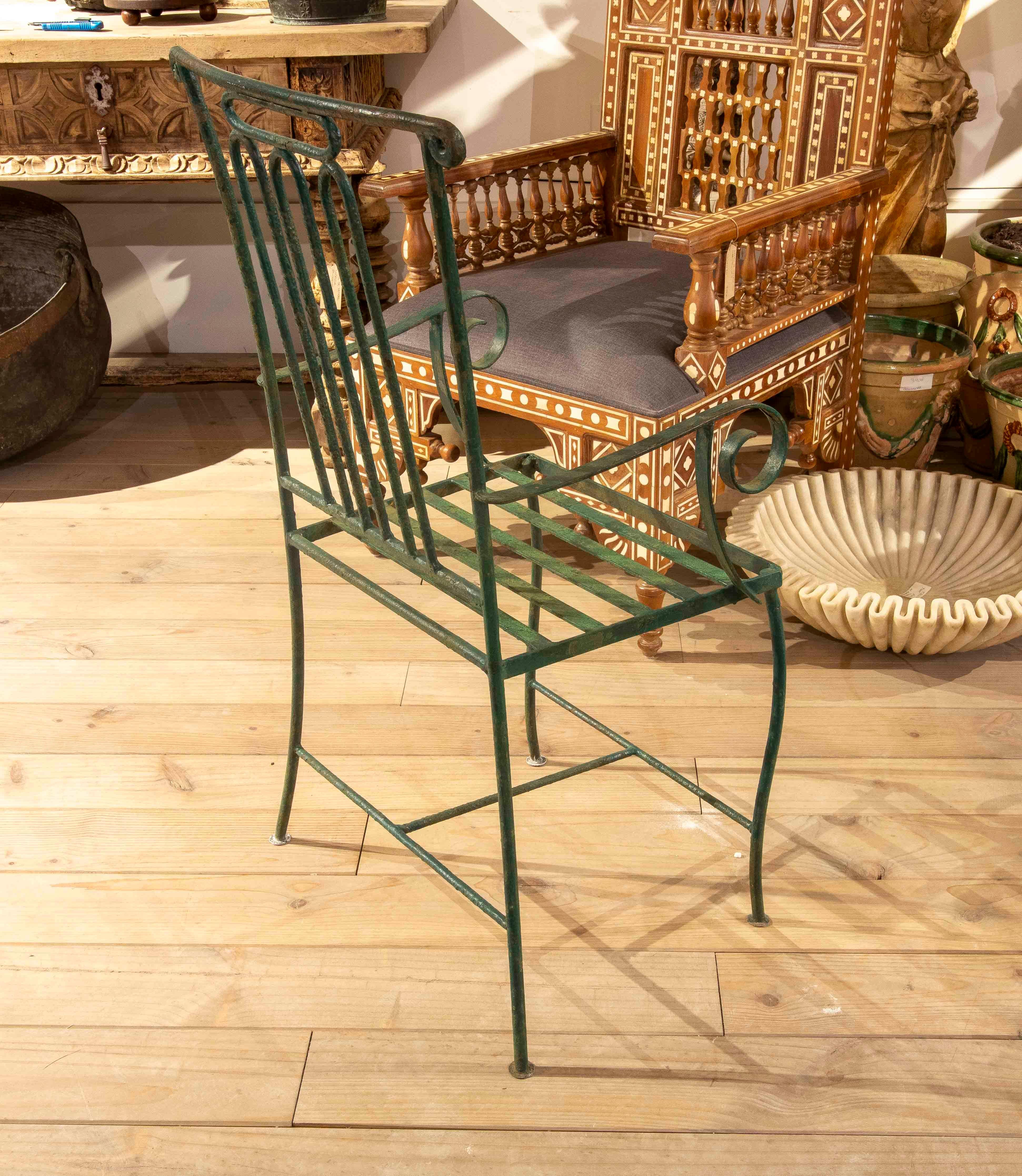 20th Century 1970s Set of Green Wrought Iron Garden Chairs, Mediterranean Style For Sale