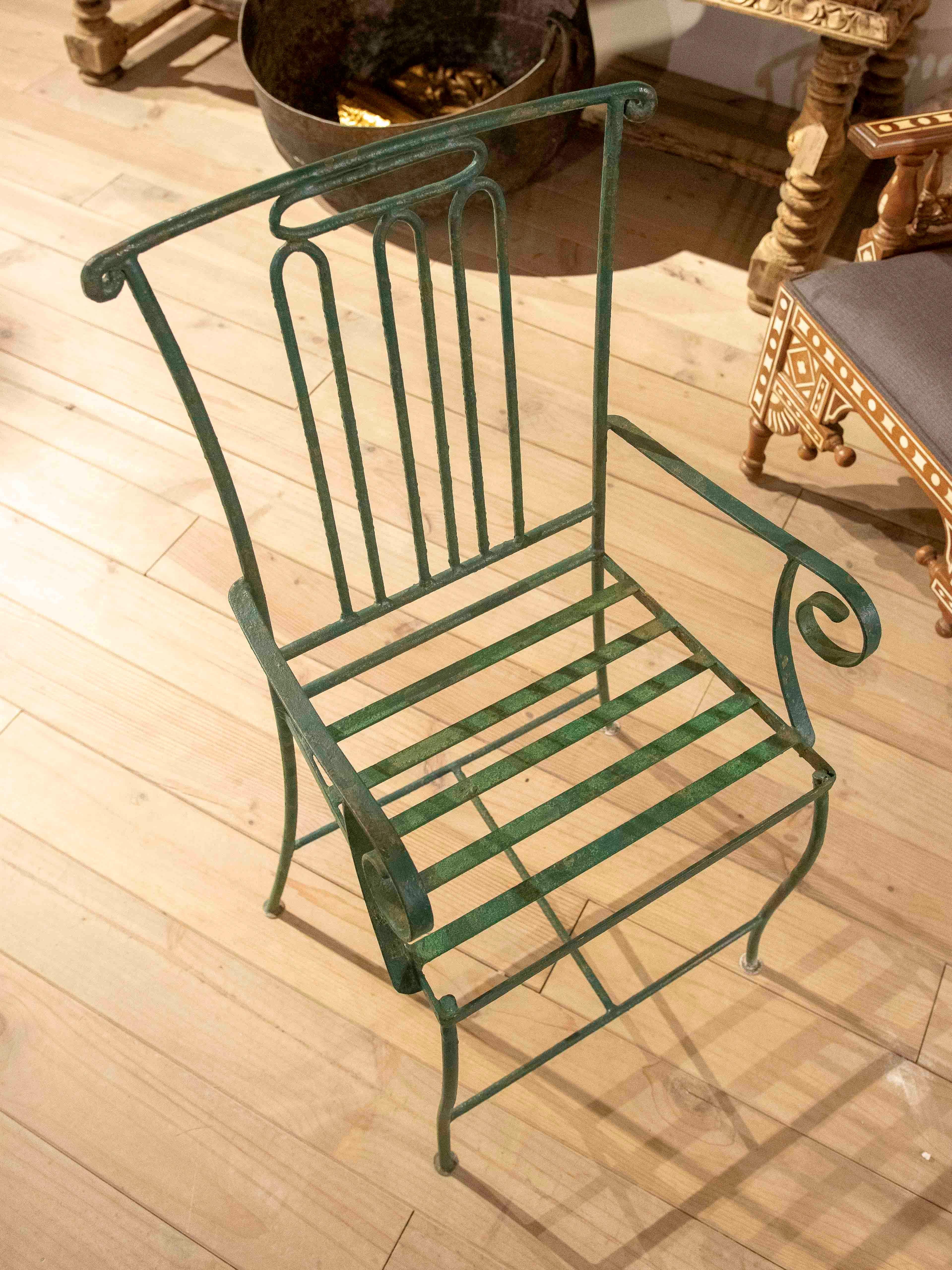 1970s Set of Green Wrought Iron Garden Chairs, Mediterranean Style For Sale 4