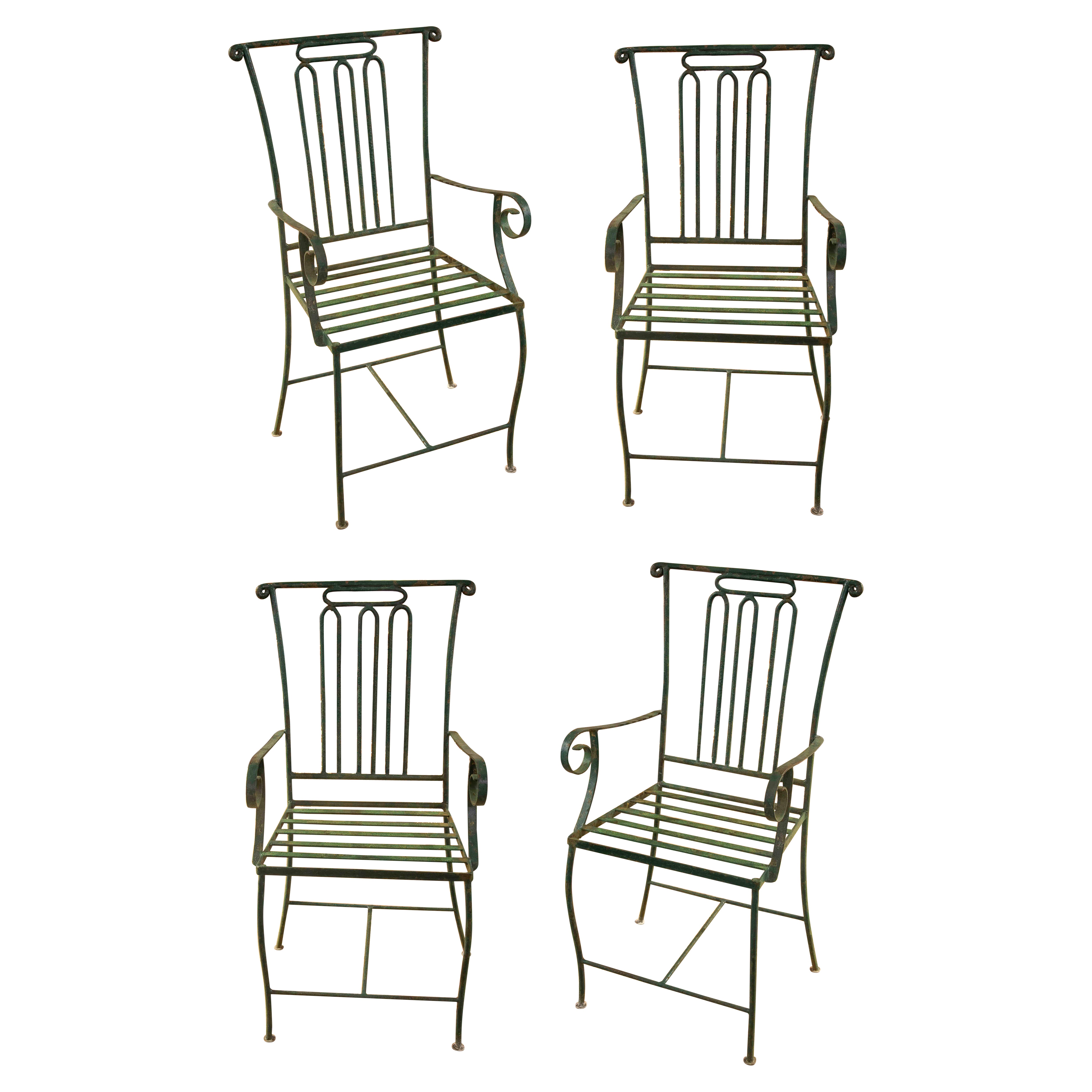 1970s Set of Green Wrought Iron Garden Chairs, Mediterranean Style For Sale