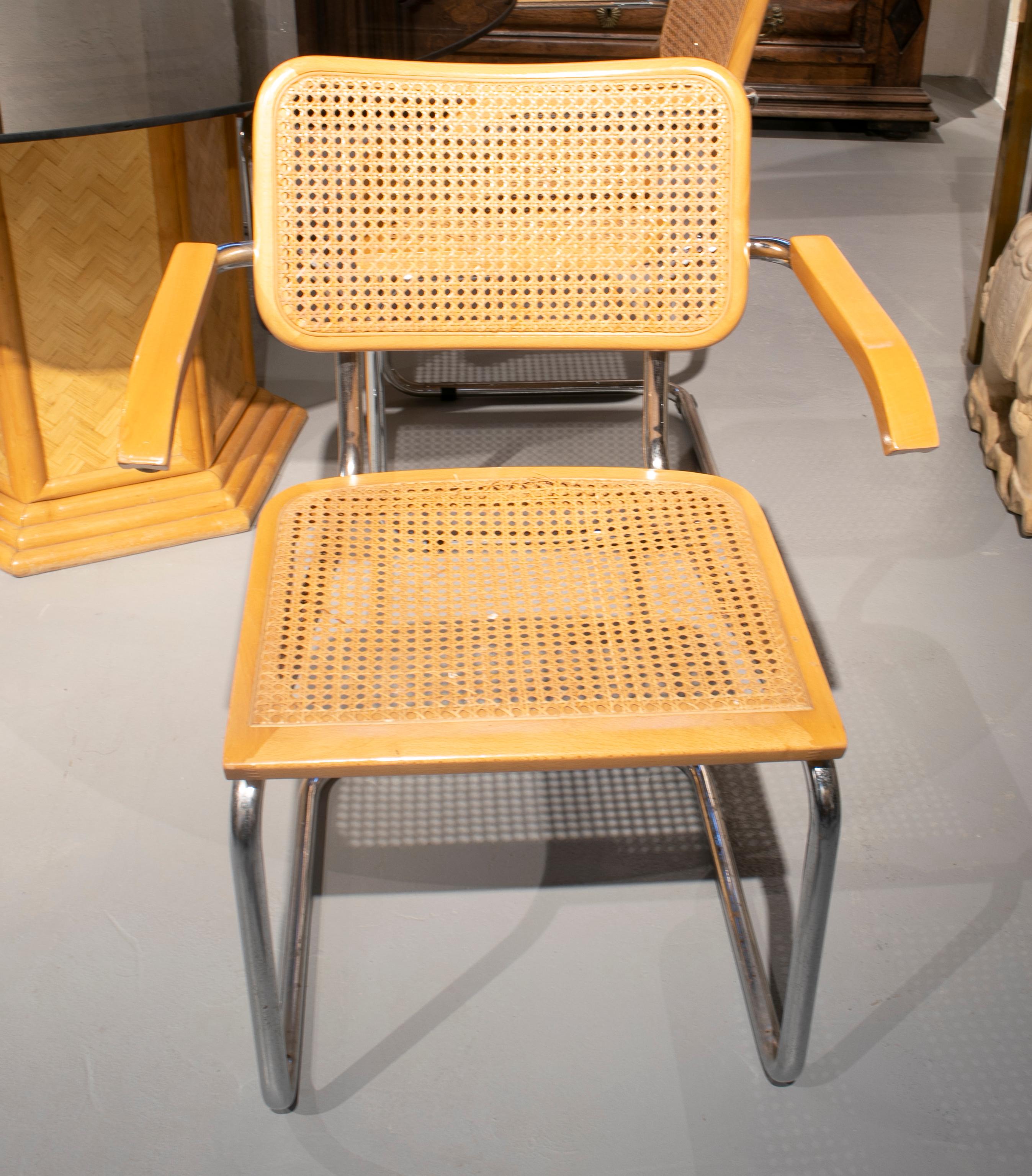 1970s Set of Italian Bamboo and Crystal Table with Four Cesca Chairs 3