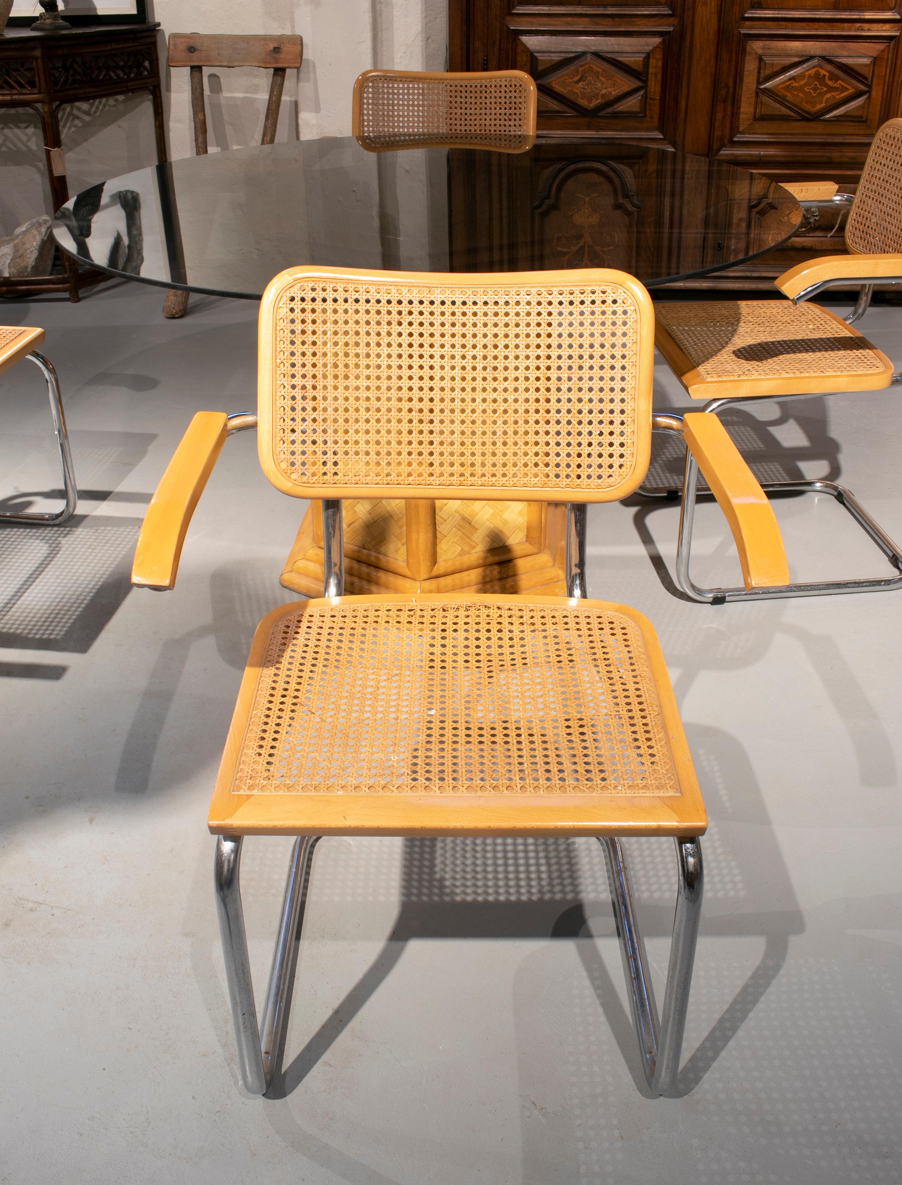 1970s Set of Italian Bamboo and Crystal Table with Four Cesca Chairs 2