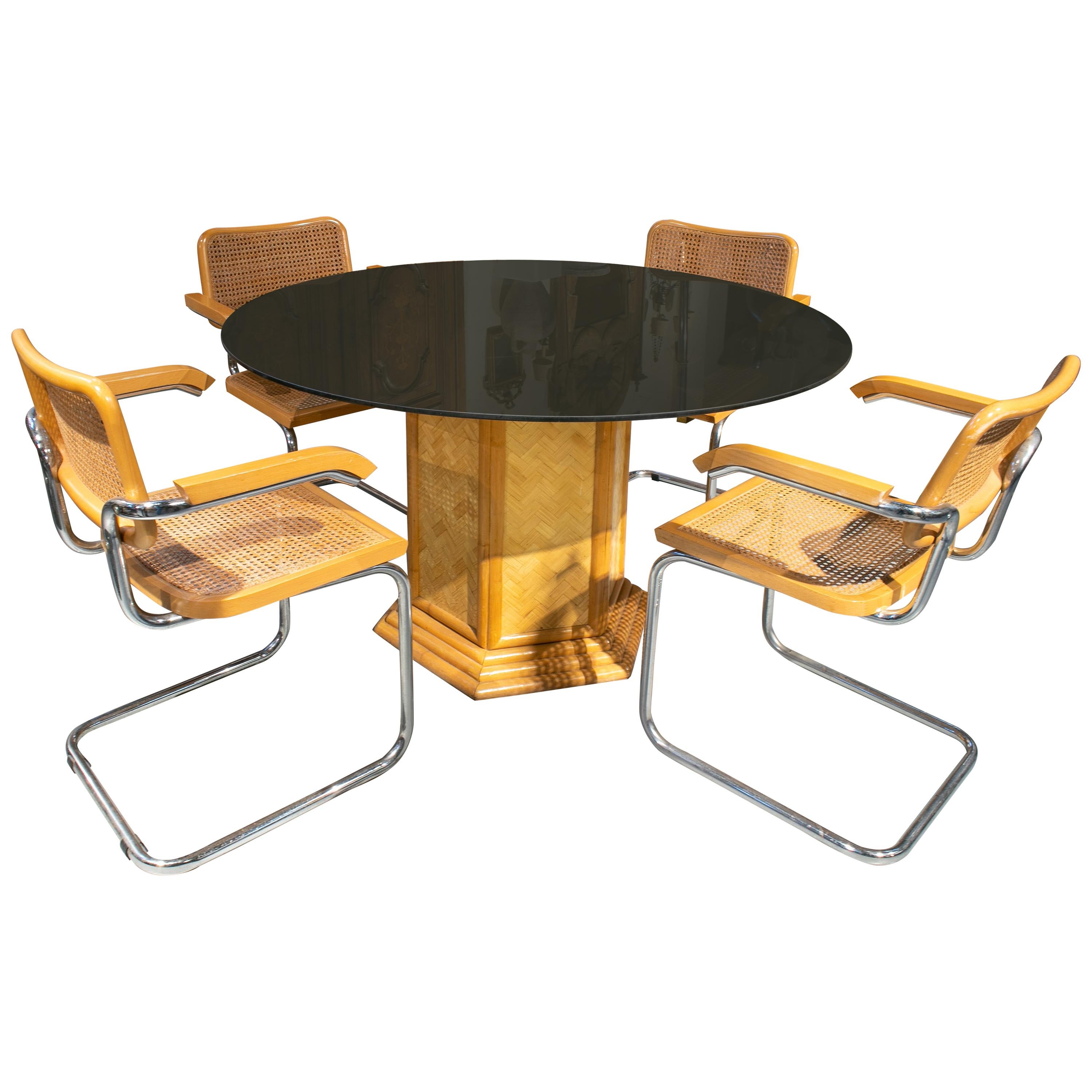 1970s Set of Italian Bamboo and Crystal Table with Four Cesca Chairs