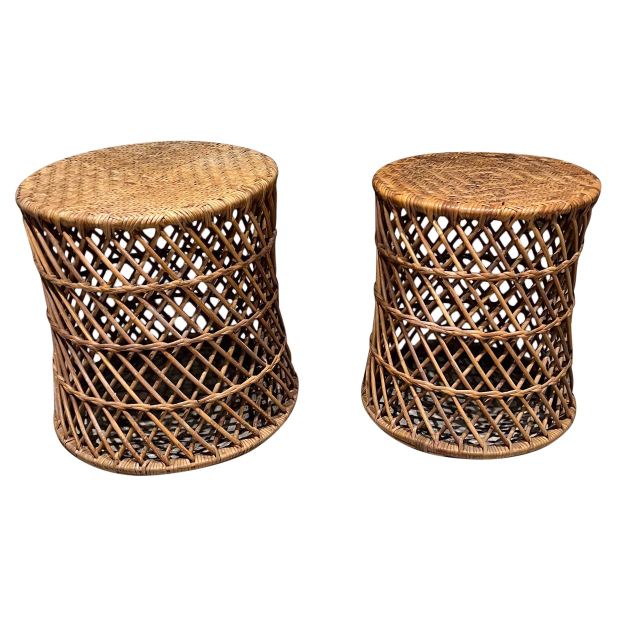 1970s Set of Modern Cane Nesting Tables Mid 20th Century Style Franco Albini