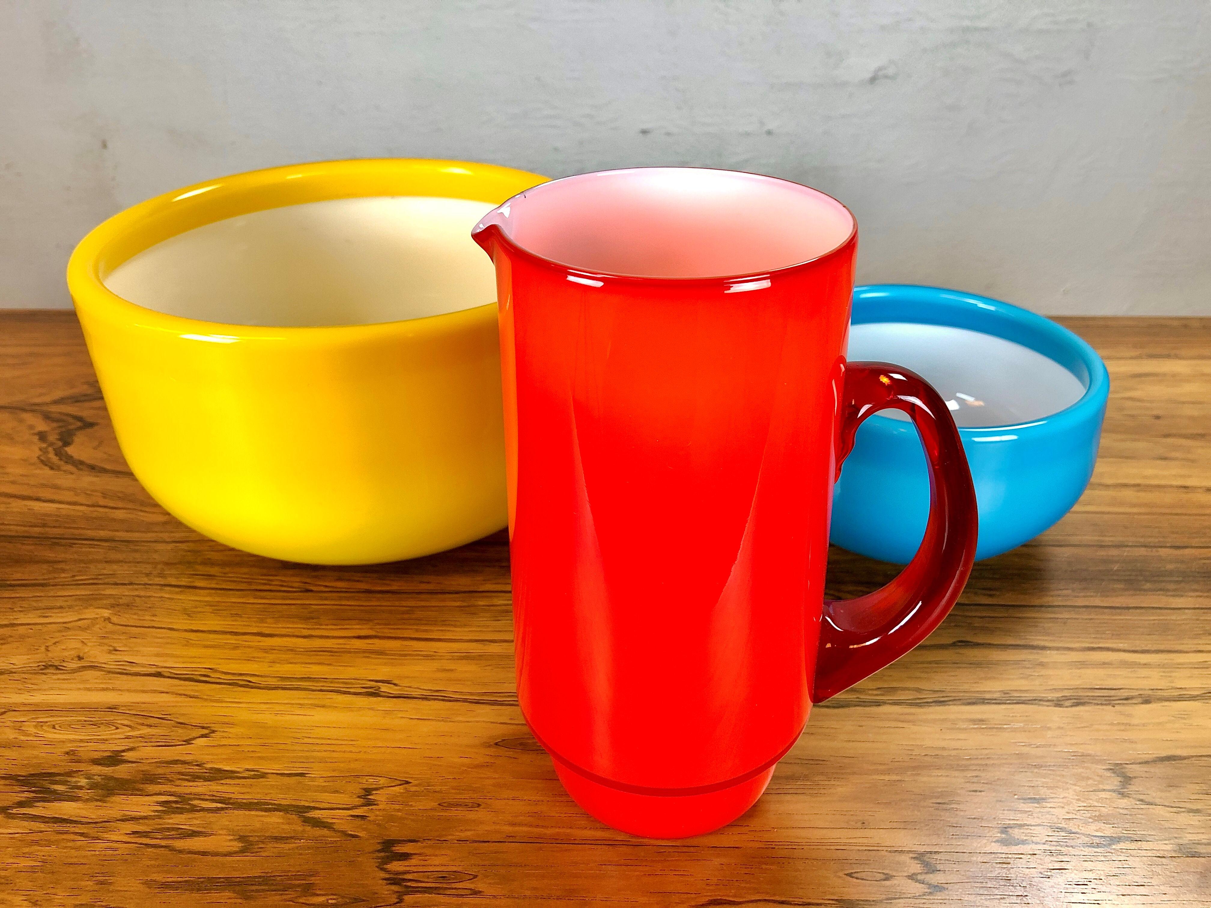 Scandinavian Modern 1970s Set of Pitcher and Bowls in Glass by Michael Bang for Holmegaard For Sale