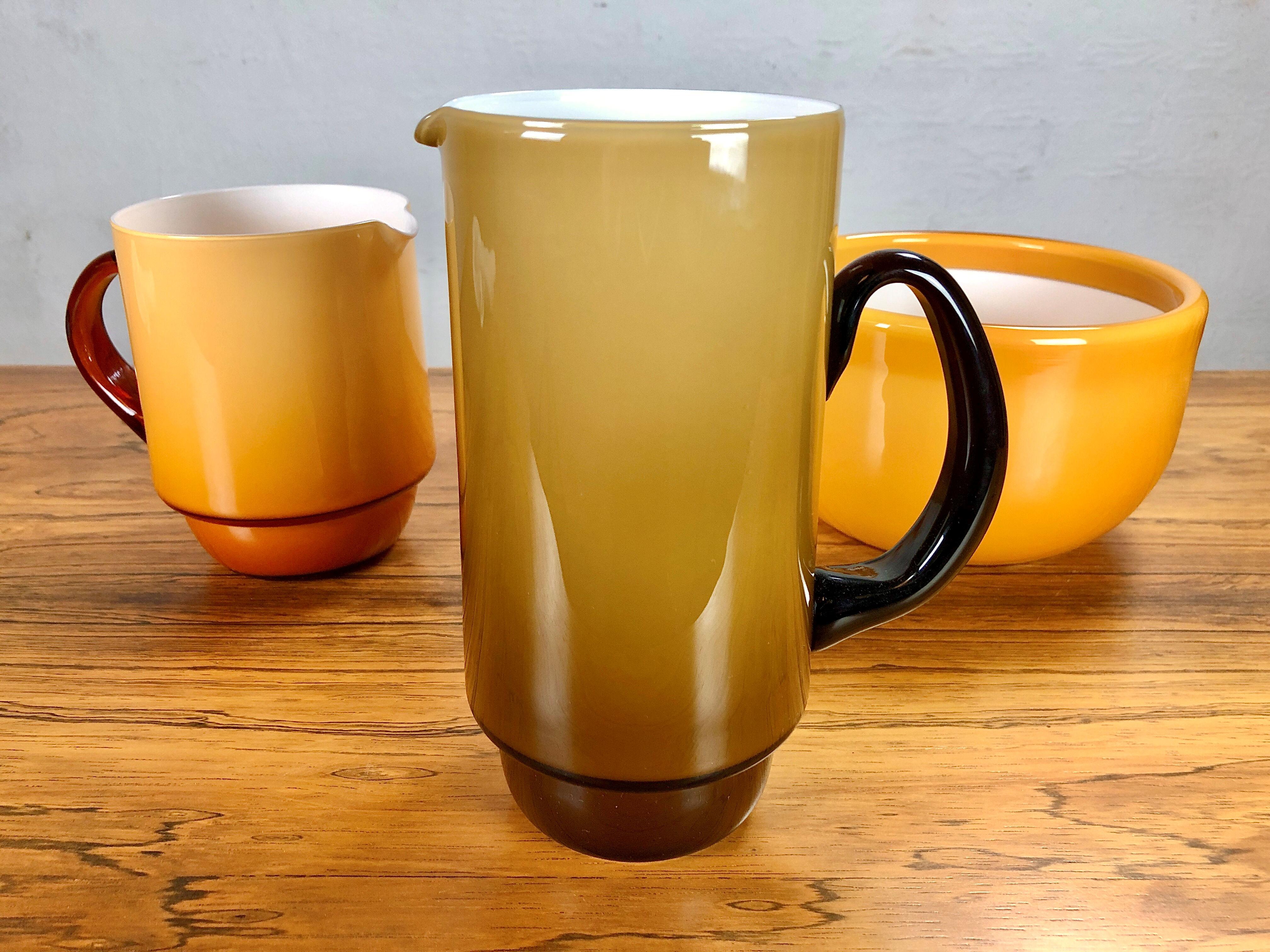 Scandinavian Modern 1970s Set of Pitchers and Bowl in Glass by Michael Bang for Holmegaard For Sale