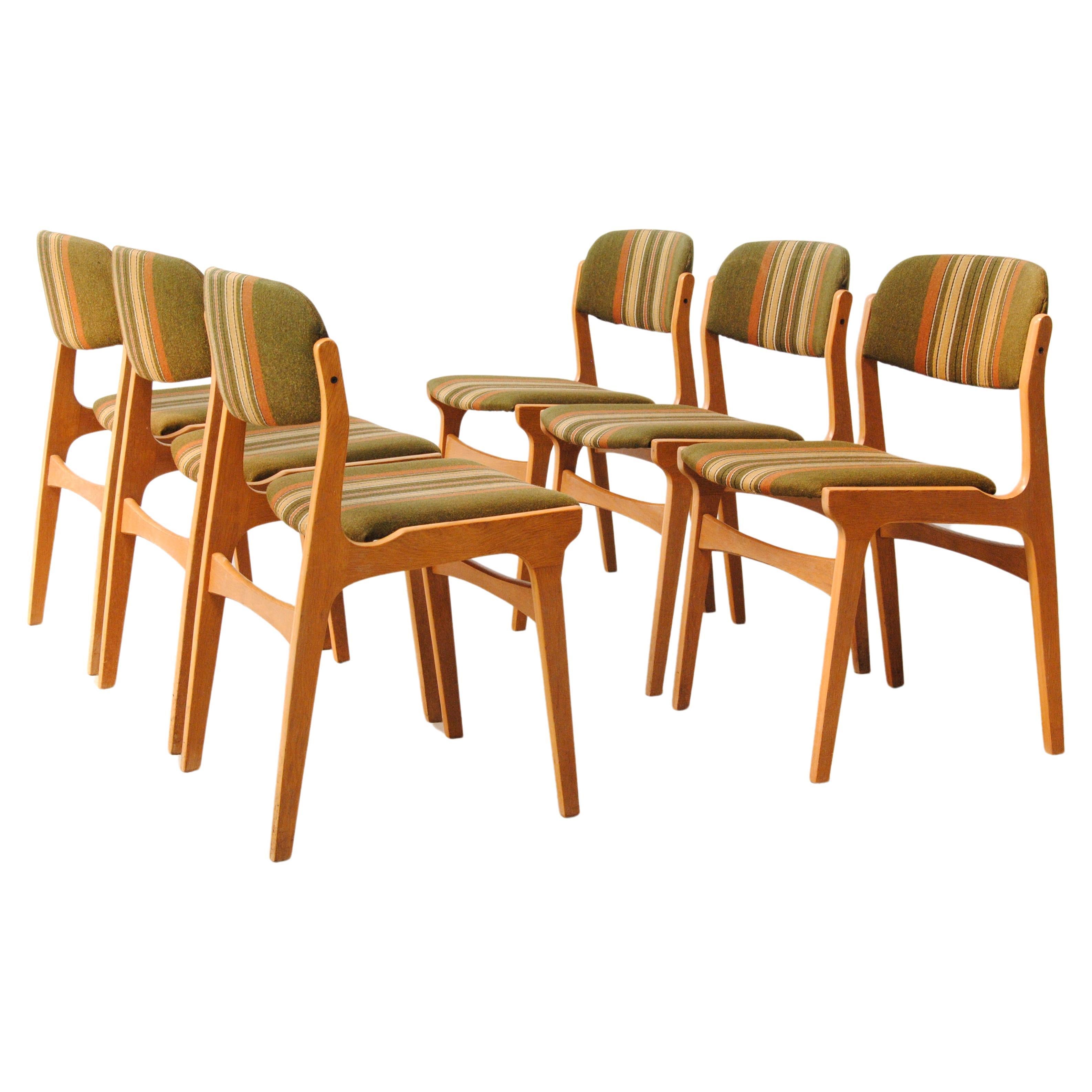 1970's Set Of Six Refinished Danish Oak Veneered Dining Chairs For Sale