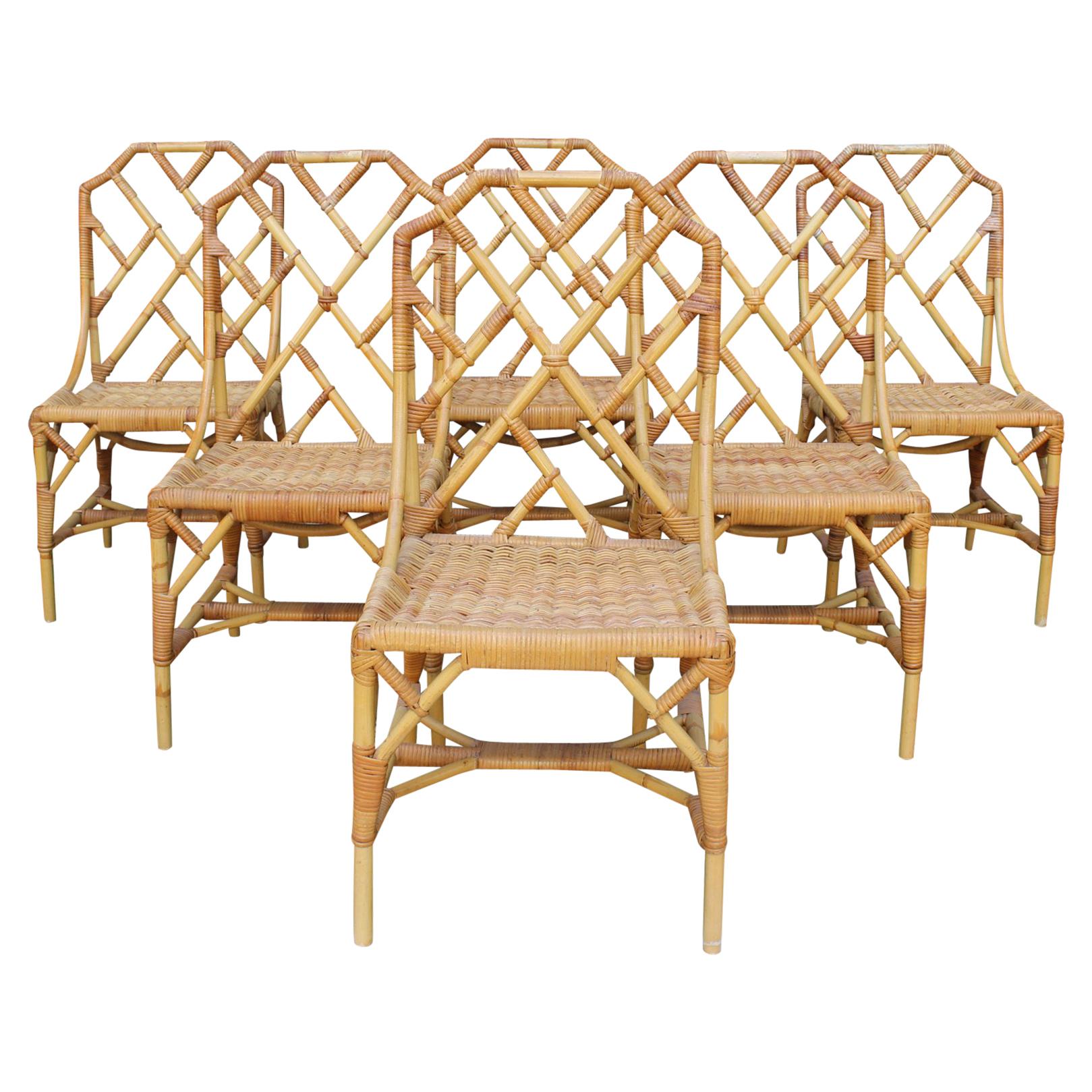 1970s Set of Six English "Invincible" Cane and Lazed Wicker Chairs by Angraves