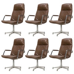 1970s Set of Six FK-86 Arm Chairs by Preben Fabricius & Jørgen Kastholm, Leather