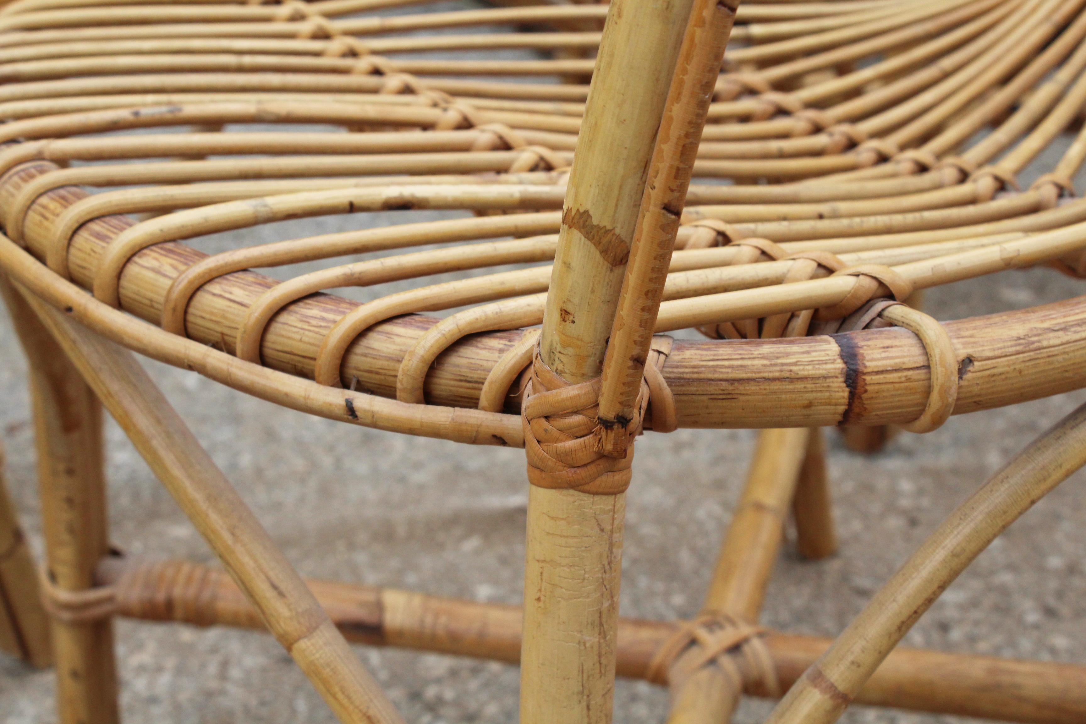 1970s Set of Six French Handcrafted Bamboo and Wicker Chairs 7