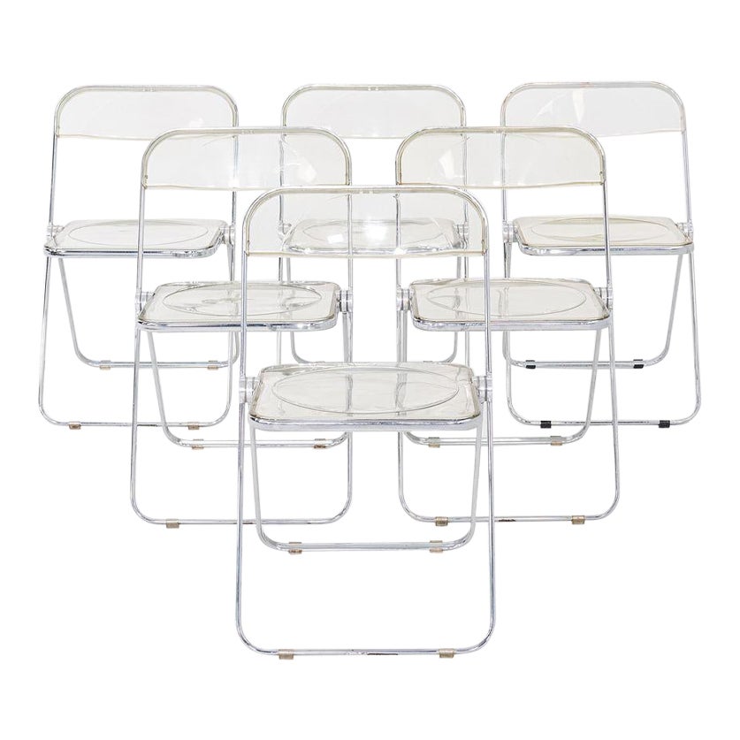 1970 Ensemble de six chaises pliantes Giancarlo Piretti Plia en chrome et lucite