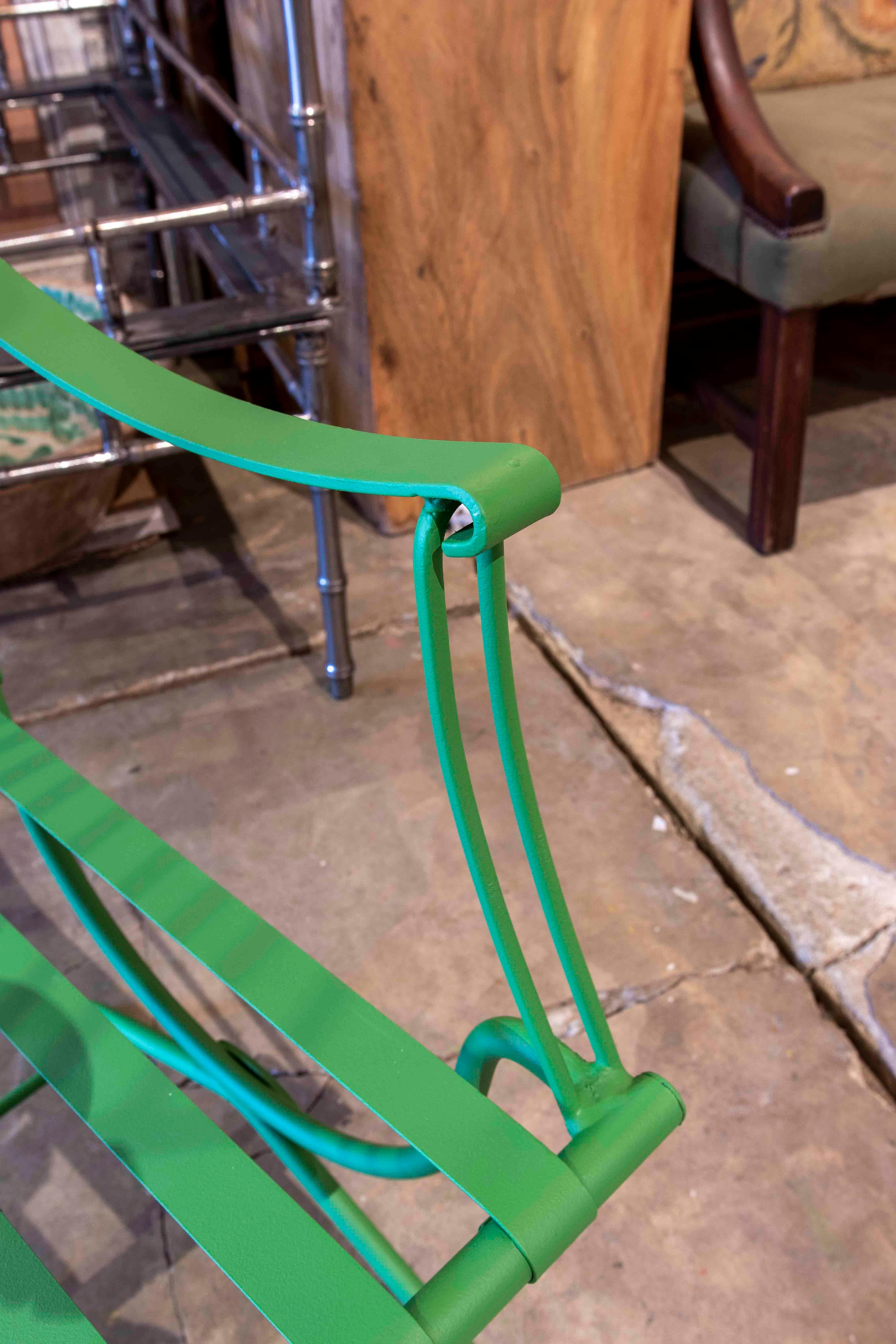 1970s Set of Six Green Painted Iron Chairs with Armrests 3