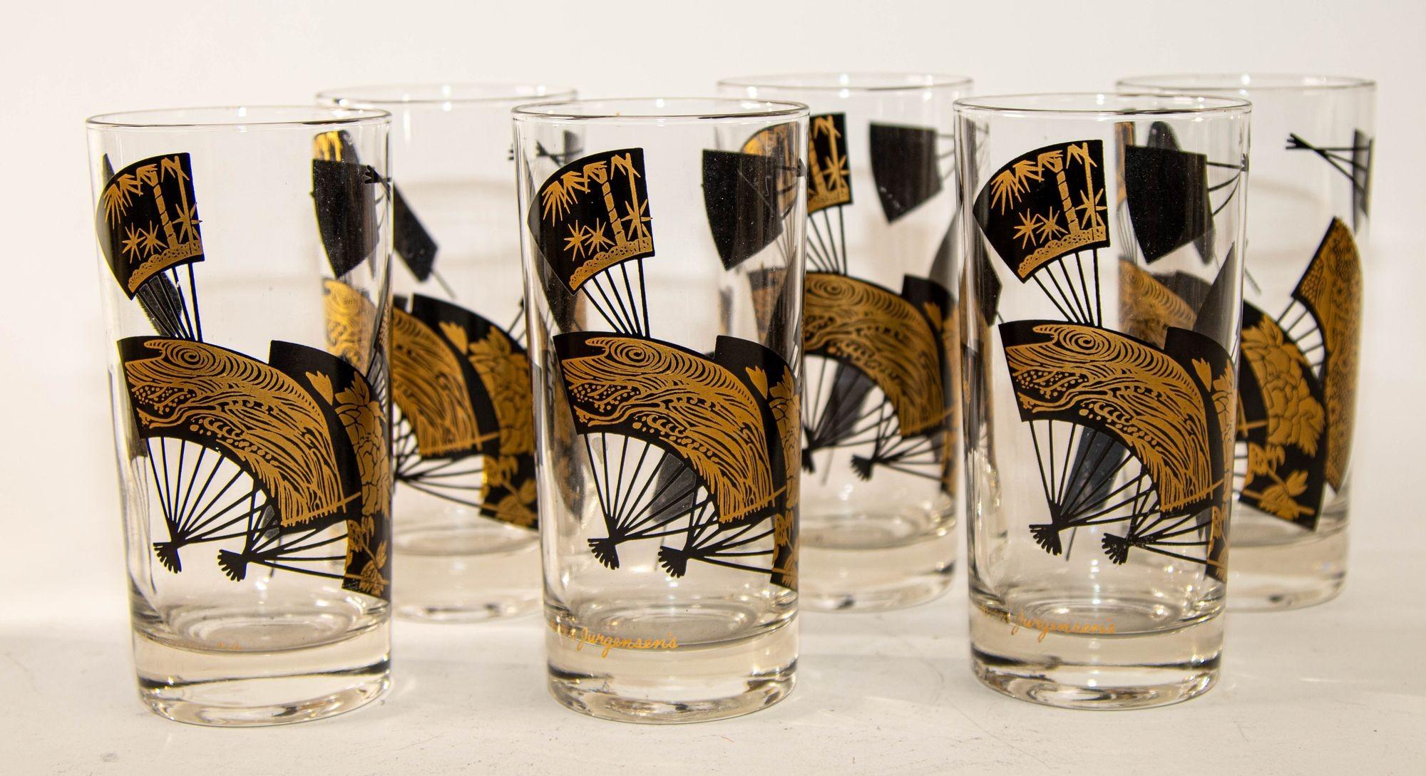 1970s Set of Six Highball Glasses Black and Gold by Jules Jurgensen's in Cart For Sale 4