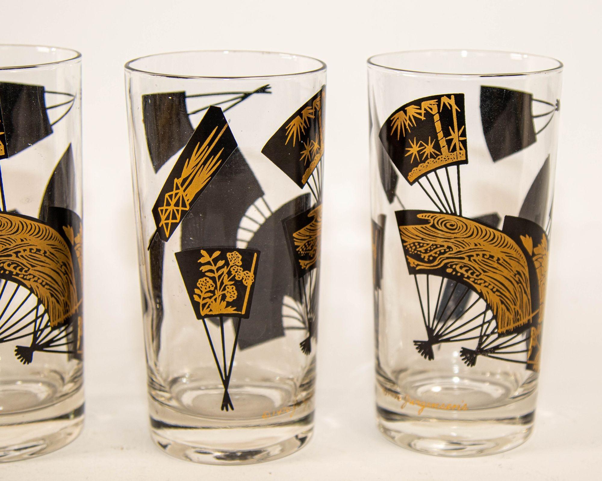 1970s Set of Six Highball Glasses Black and Gold by Jules Jurgensen's in Cart For Sale 7