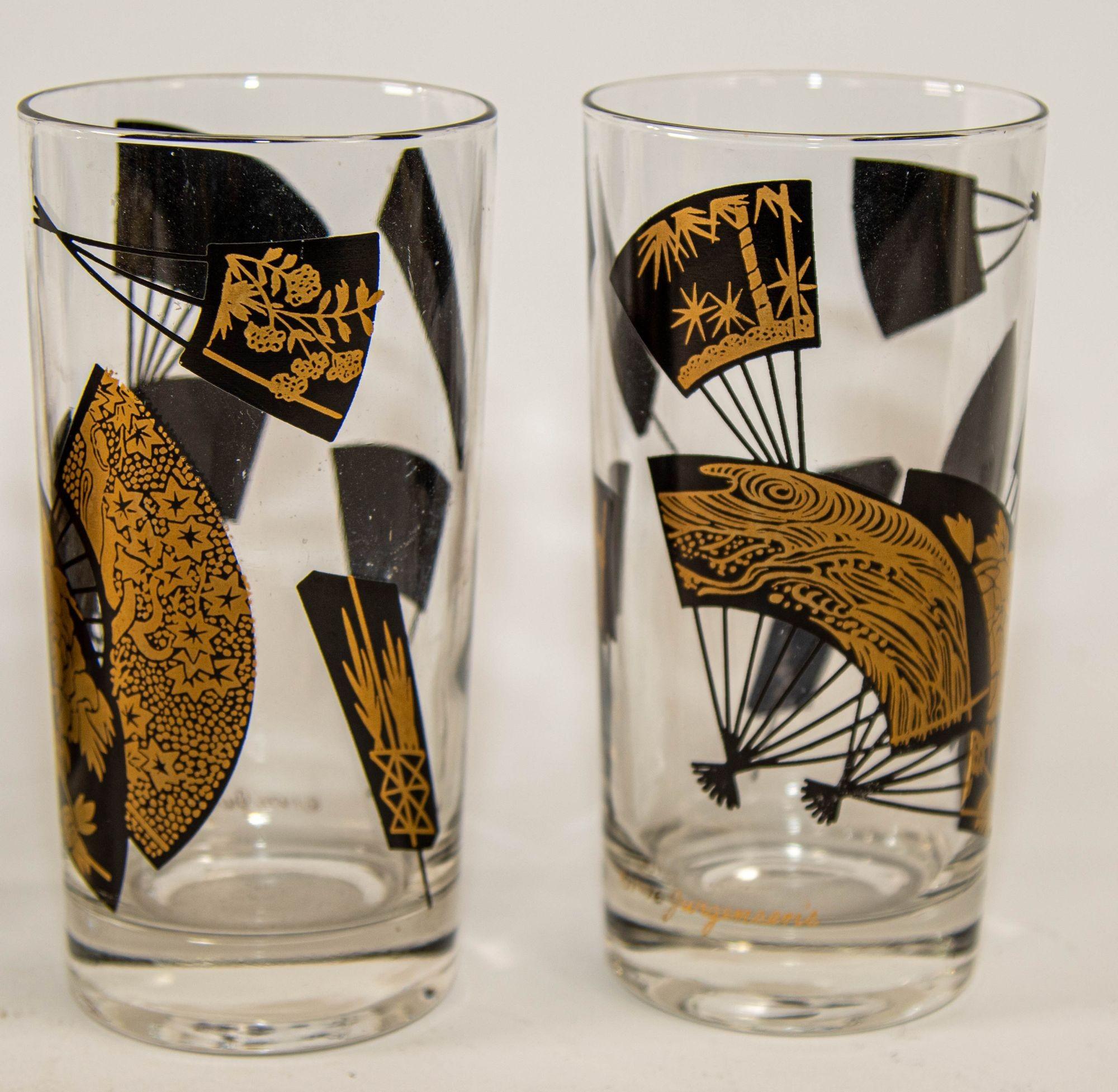 1970s Set of Six Highball Glasses Black and Gold by Jules Jurgensen's in Cart For Sale 8