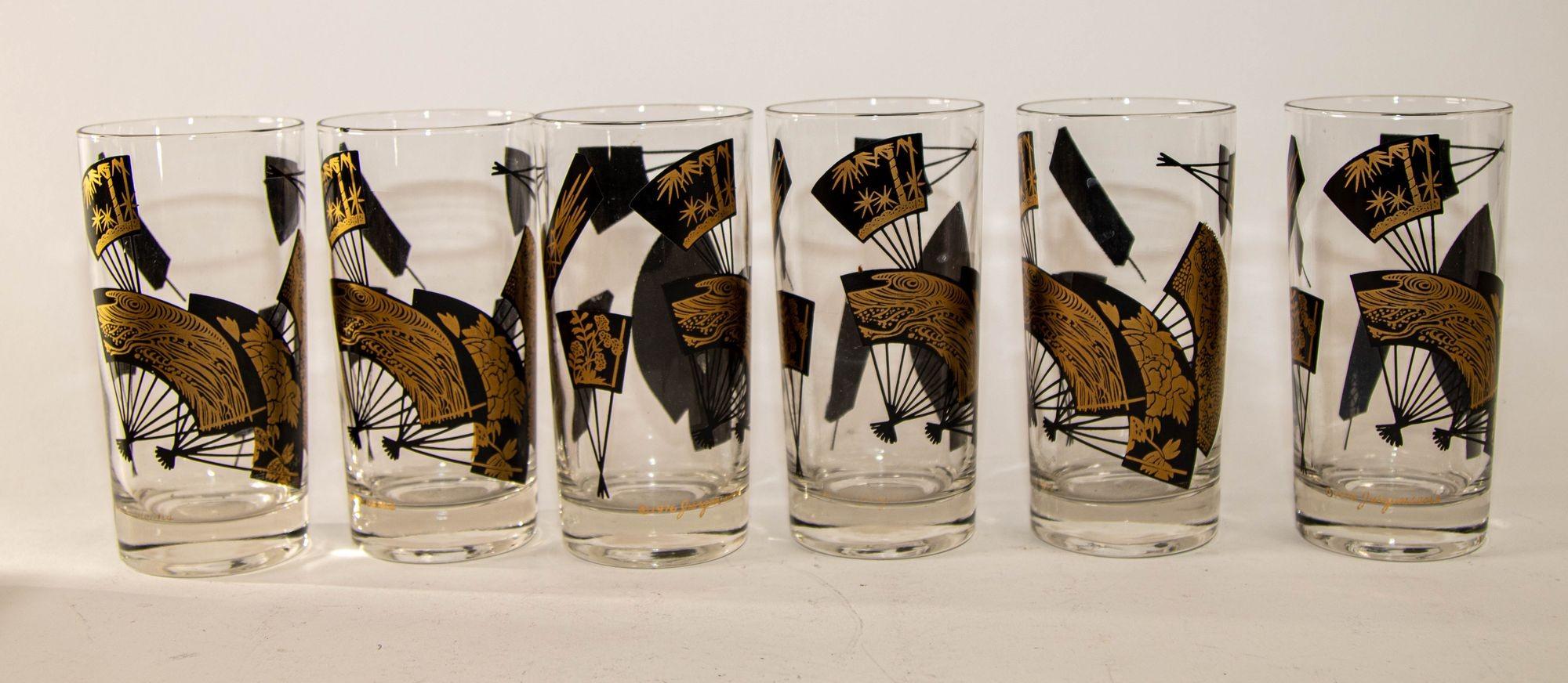 1970s Set of Six Highball Glasses Black and Gold by Jules Jurgensen's in Cart For Sale 9