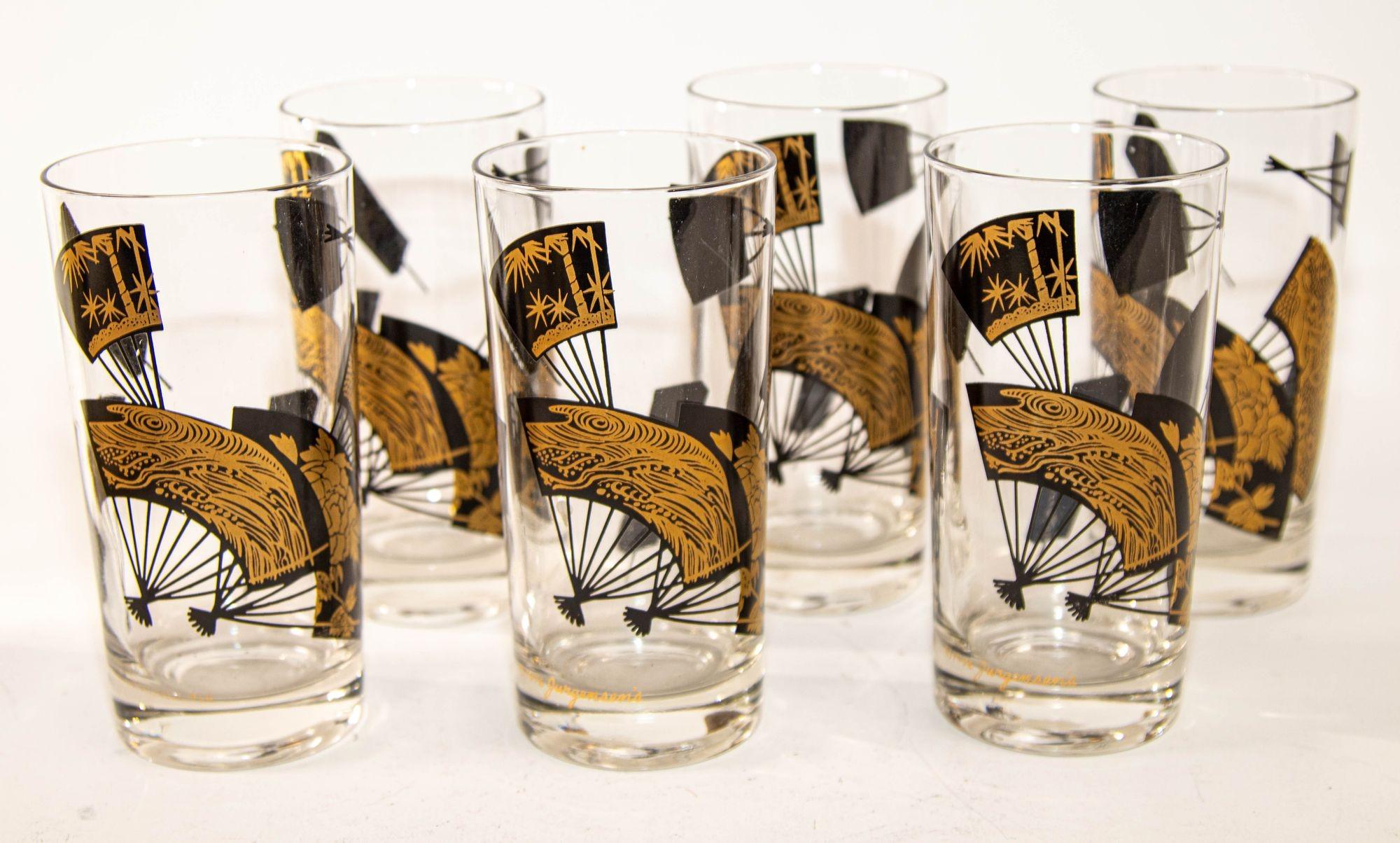 1970s Set of Six Highball Glasses Black and Gold by Jules Jurgensen's in Cart For Sale 12