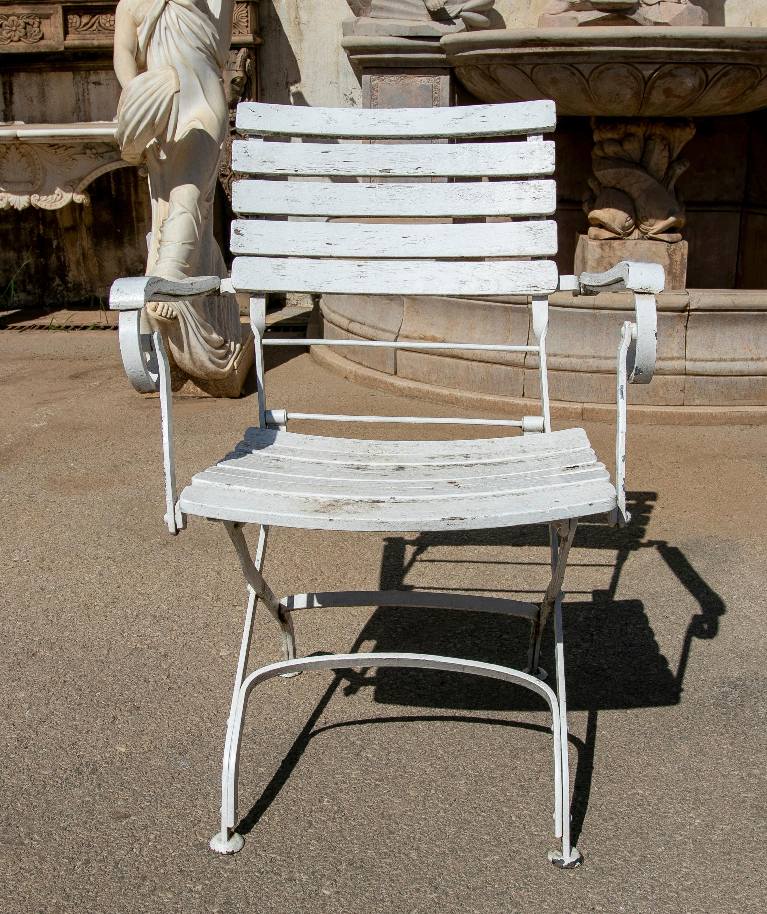 Spanish 1970s, Set of Six Iron and Wooden Garden Armchairs