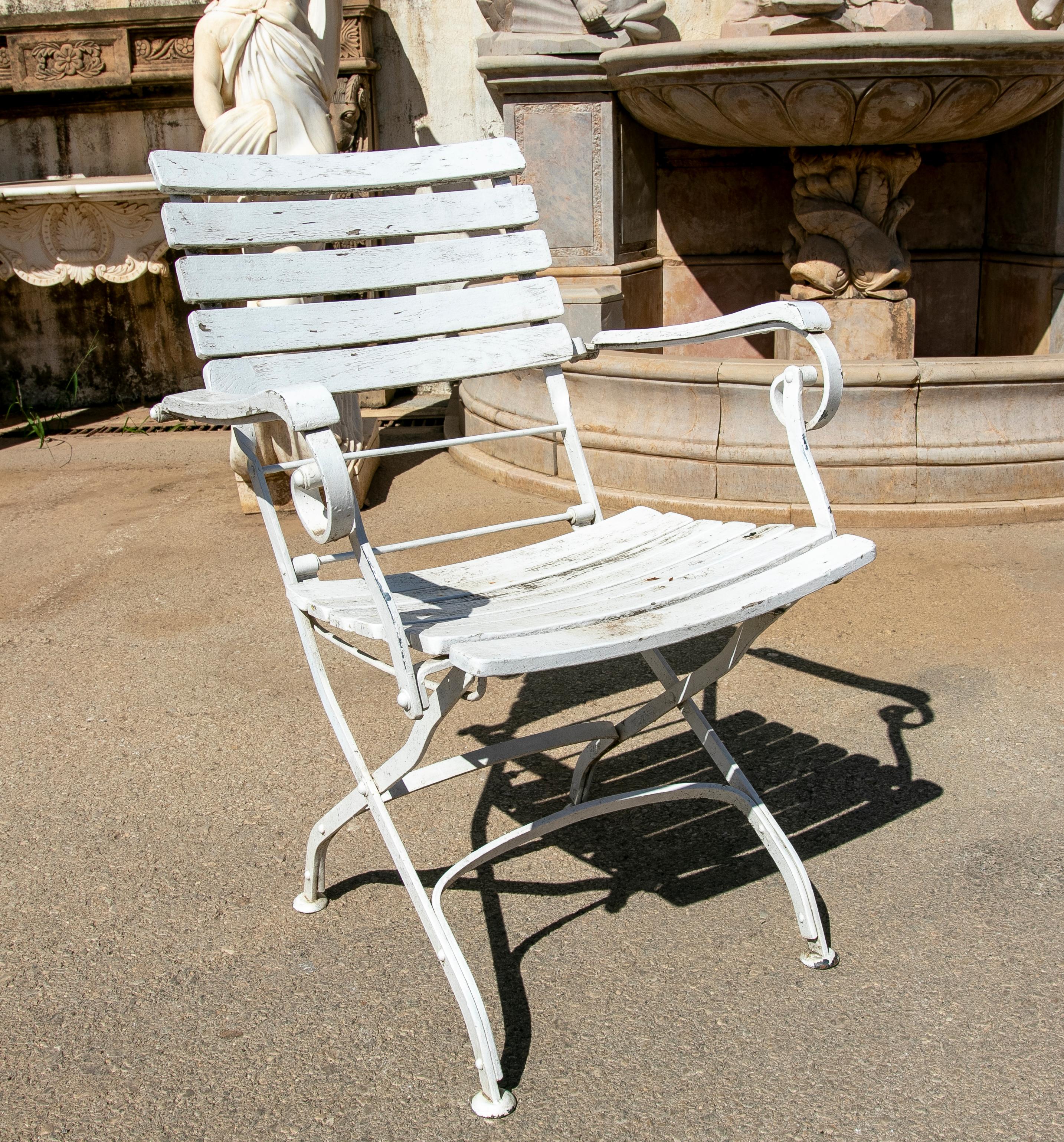 20th Century 1970s, Set of Six Iron and Wooden Garden Armchairs