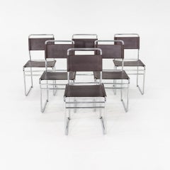 1970s Set of Six Marcel Breuer B5 / B40 Dining Side Chairs with Brown Leather (Ensemble de six chaises de salle à manger Marcel Breuer B5 / B40 en cuir brun)