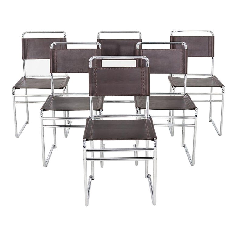 Set di sei sedie da pranzo B5 / B40 di Marcel Breuer degli anni '70 con pelle marrone