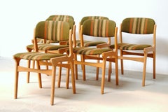 1970's Set Of Six Refinished Danish Oak Dining Chairs with Original 1970s Fabric