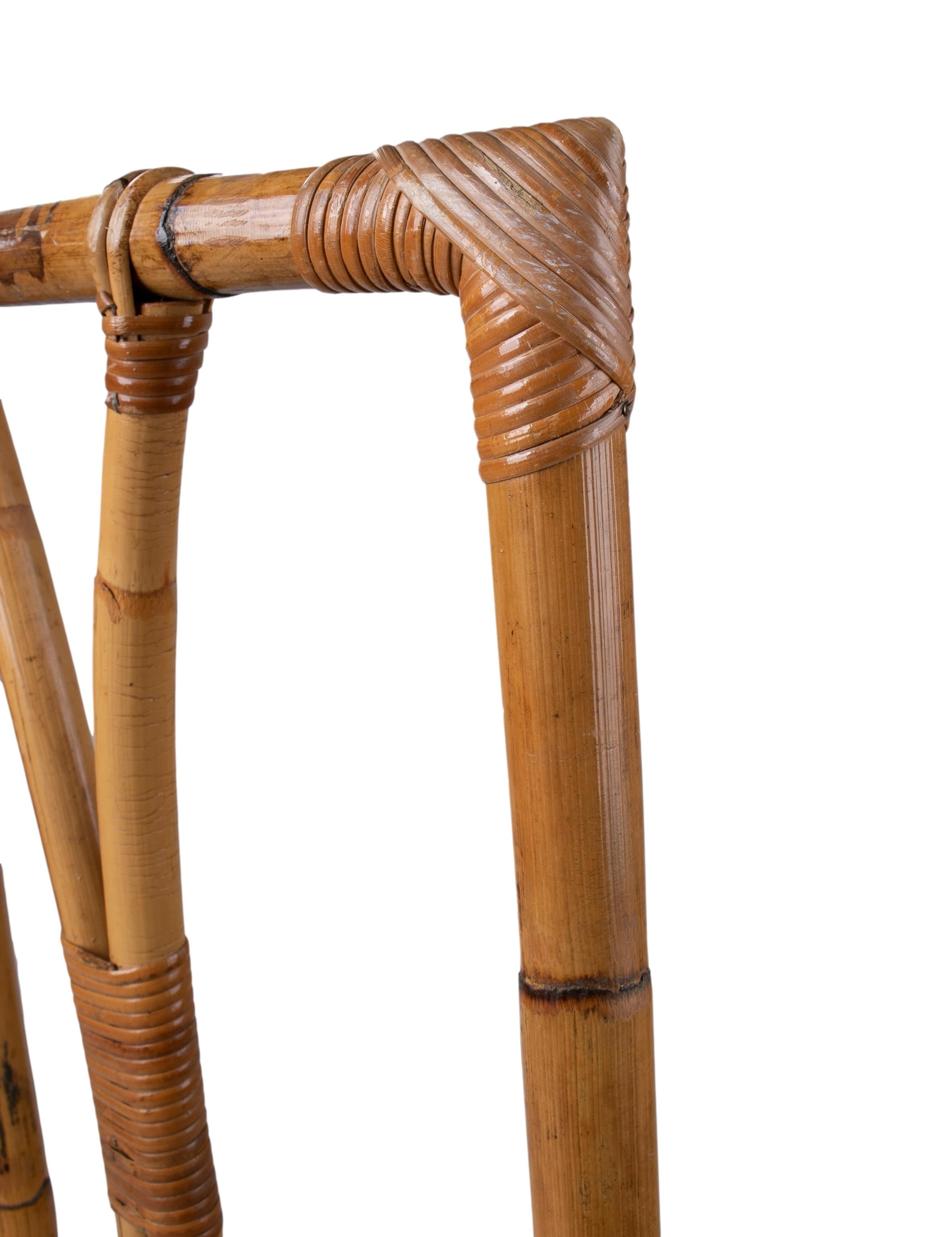 1970er Set von sechs spanischen Stühlen aus Bambus und Korbgeflecht im Angebot 6