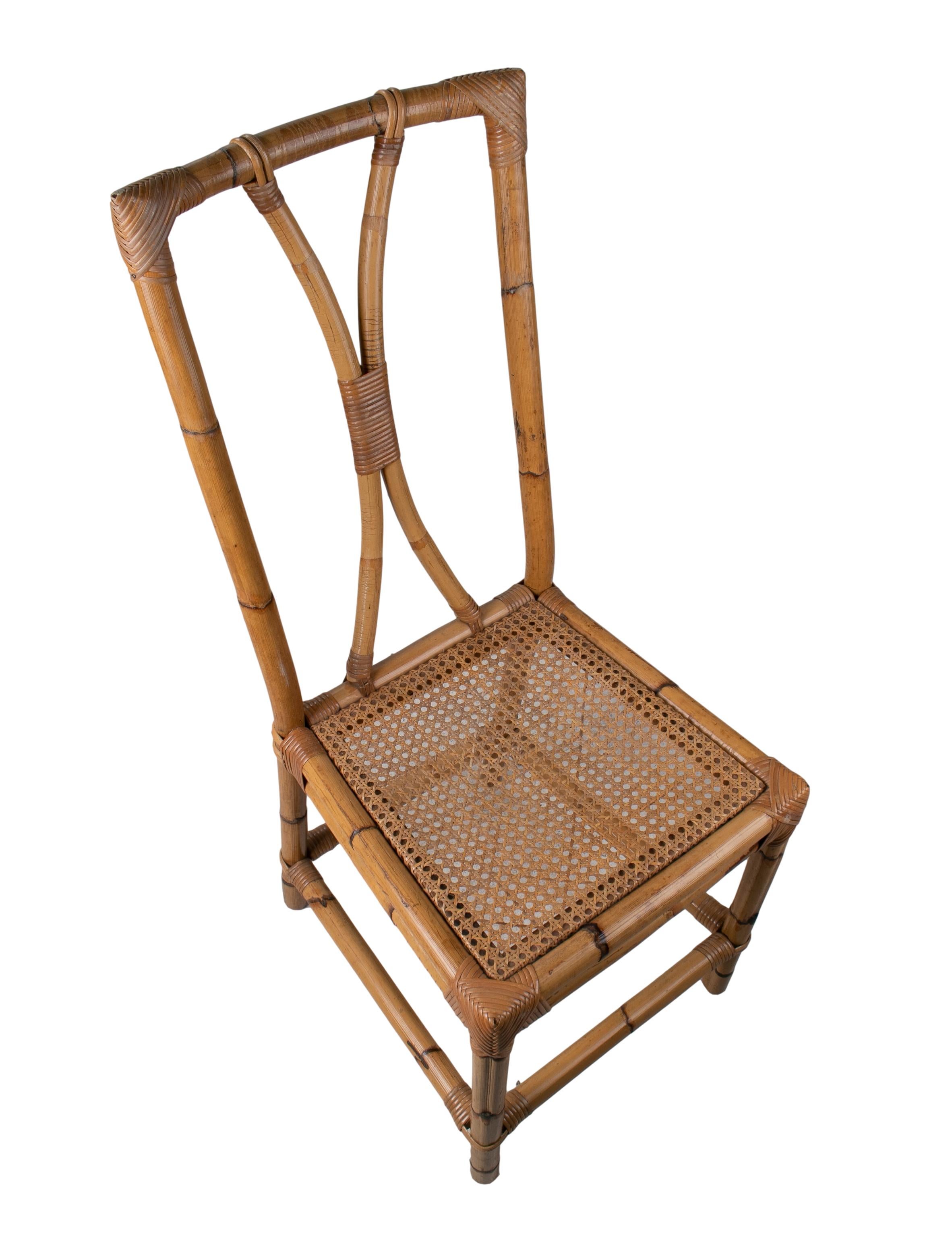 1970er Set von sechs spanischen Stühlen aus Bambus und Korbgeflecht im Angebot 7