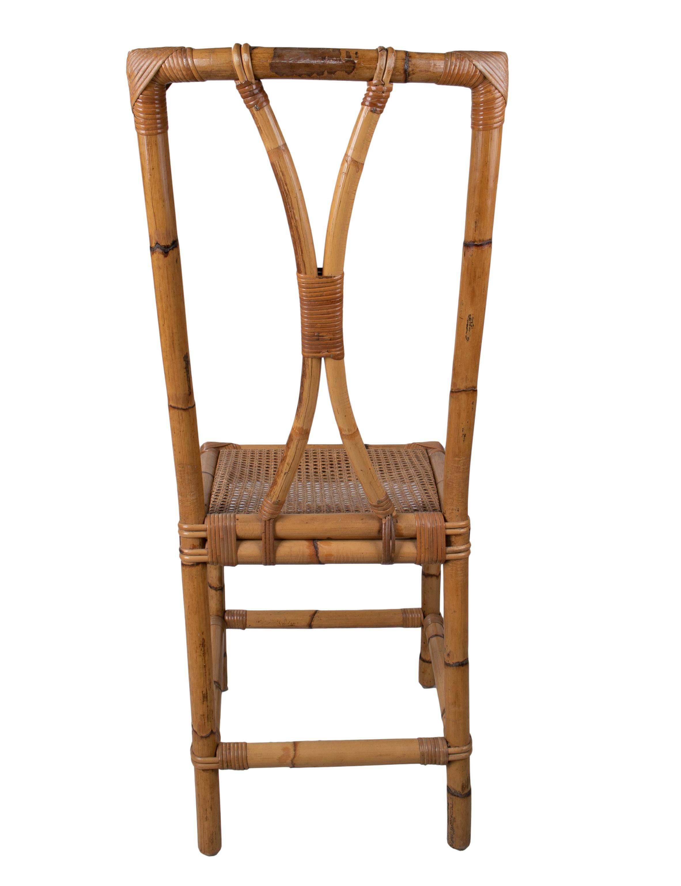 1970er Set von sechs spanischen Stühlen aus Bambus und Korbgeflecht im Angebot 1