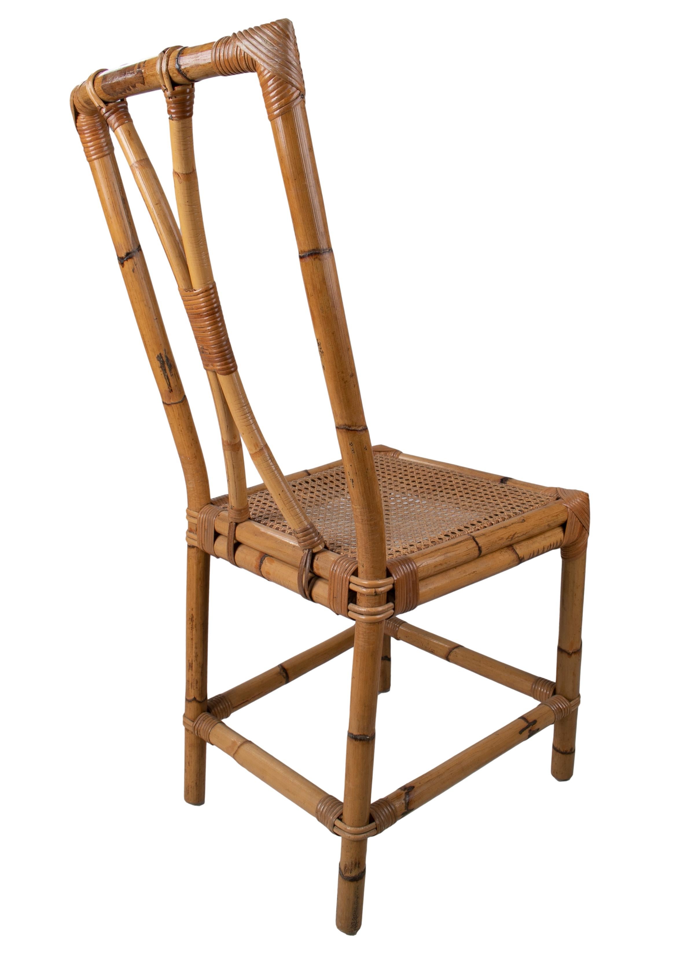 1970er Set von sechs spanischen Stühlen aus Bambus und Korbgeflecht im Angebot 2