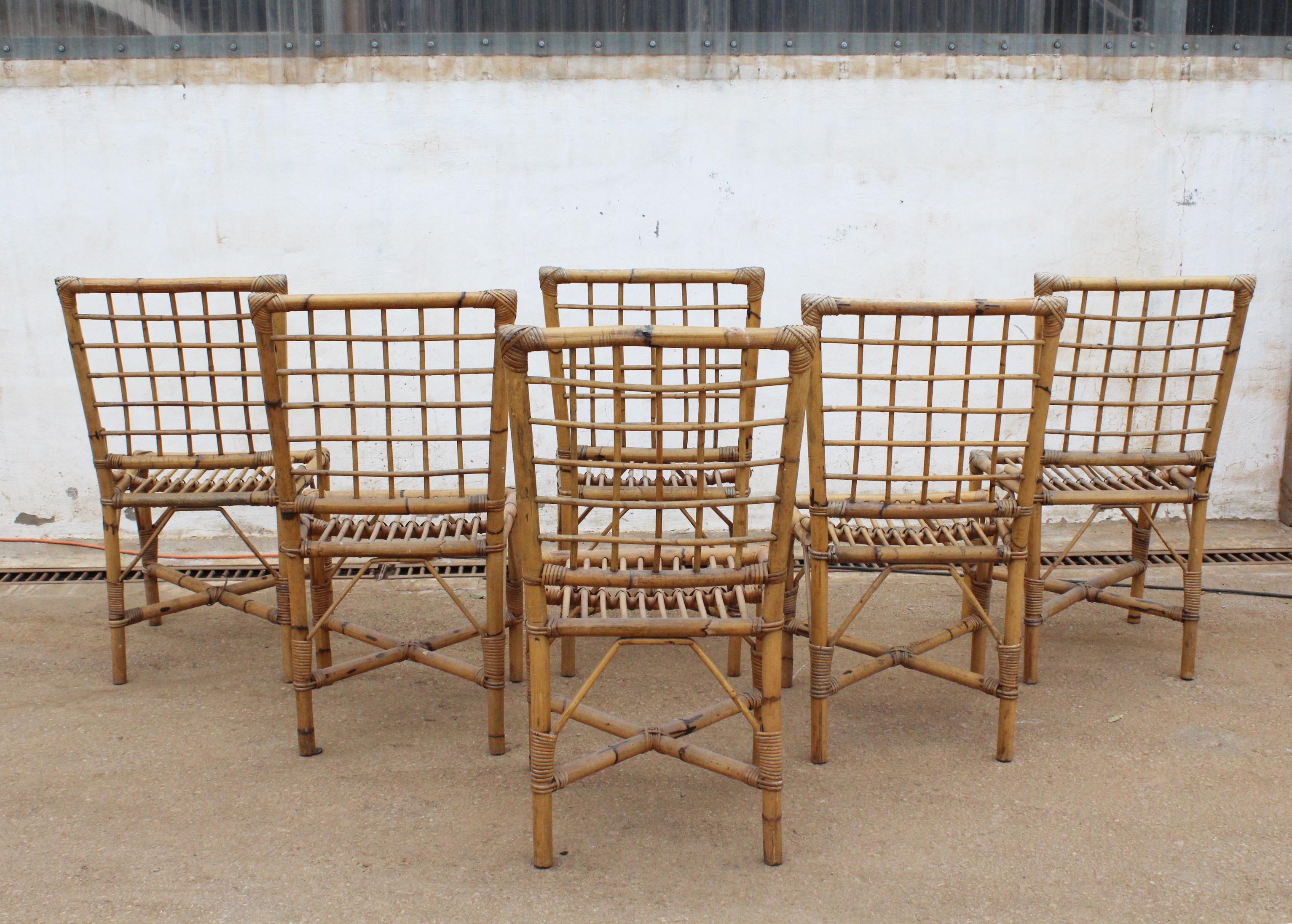 1970s Set of Six Spanish Bamboo Chairs In Good Condition In Marbella, ES