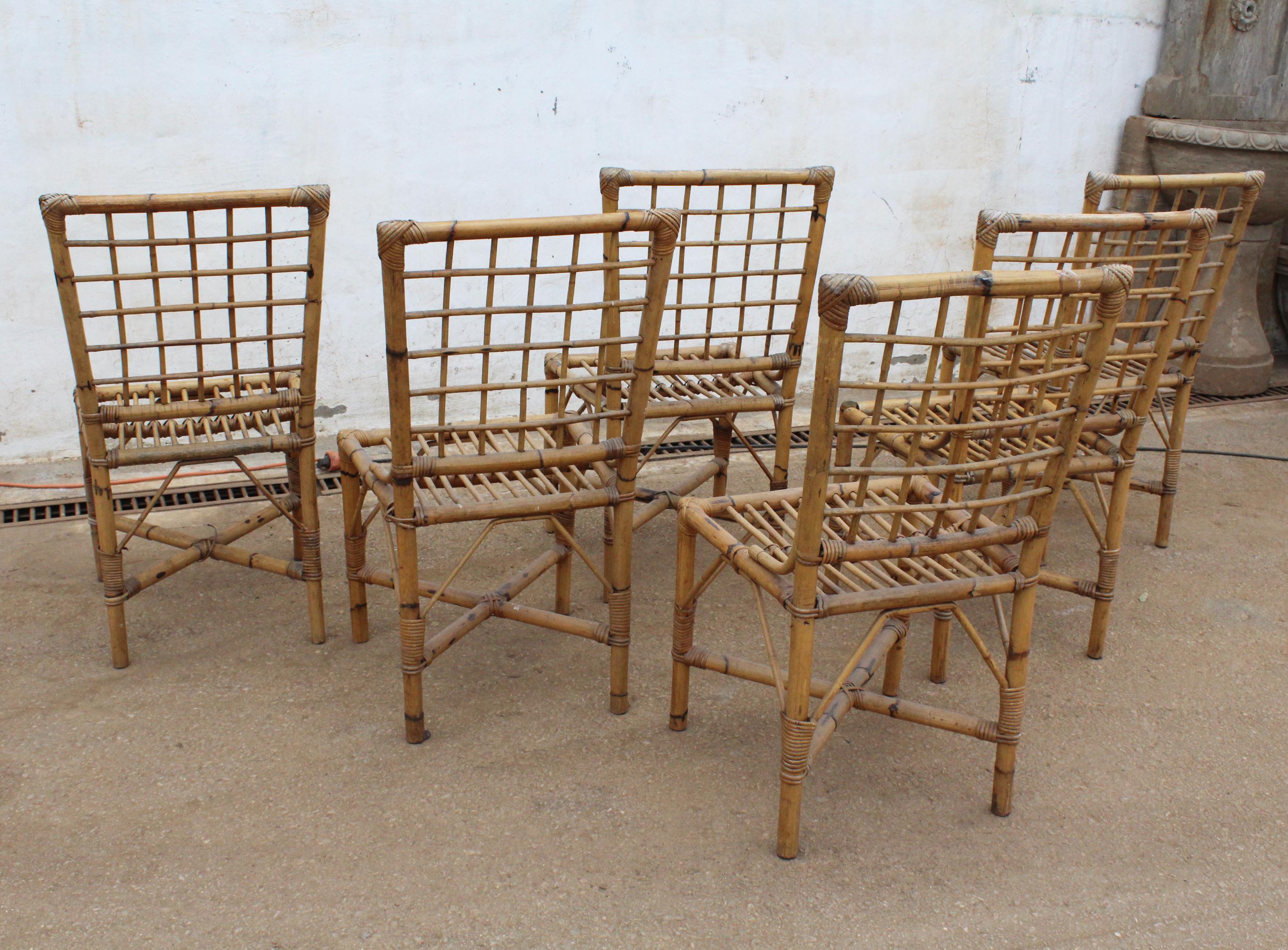 20th Century 1970s Set of Six Spanish Bamboo Chairs