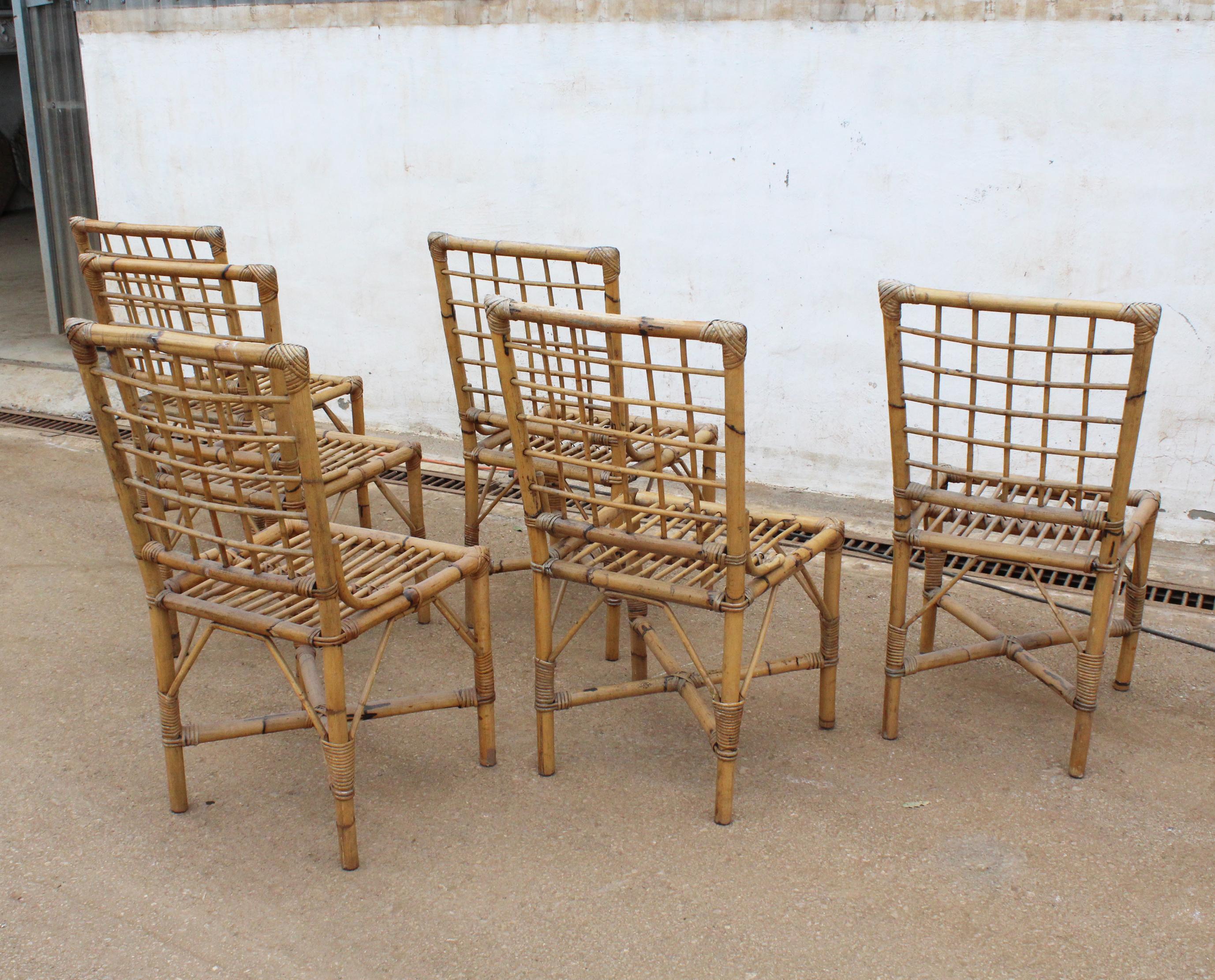 1970s Set of Six Spanish Bamboo Chairs 1