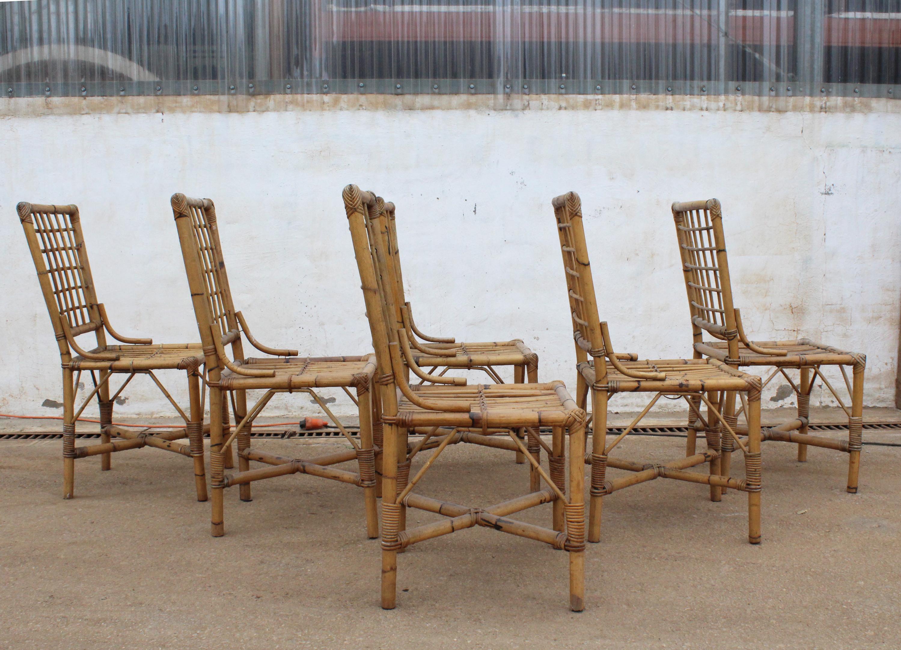 1970s Set of Six Spanish Bamboo Chairs 2