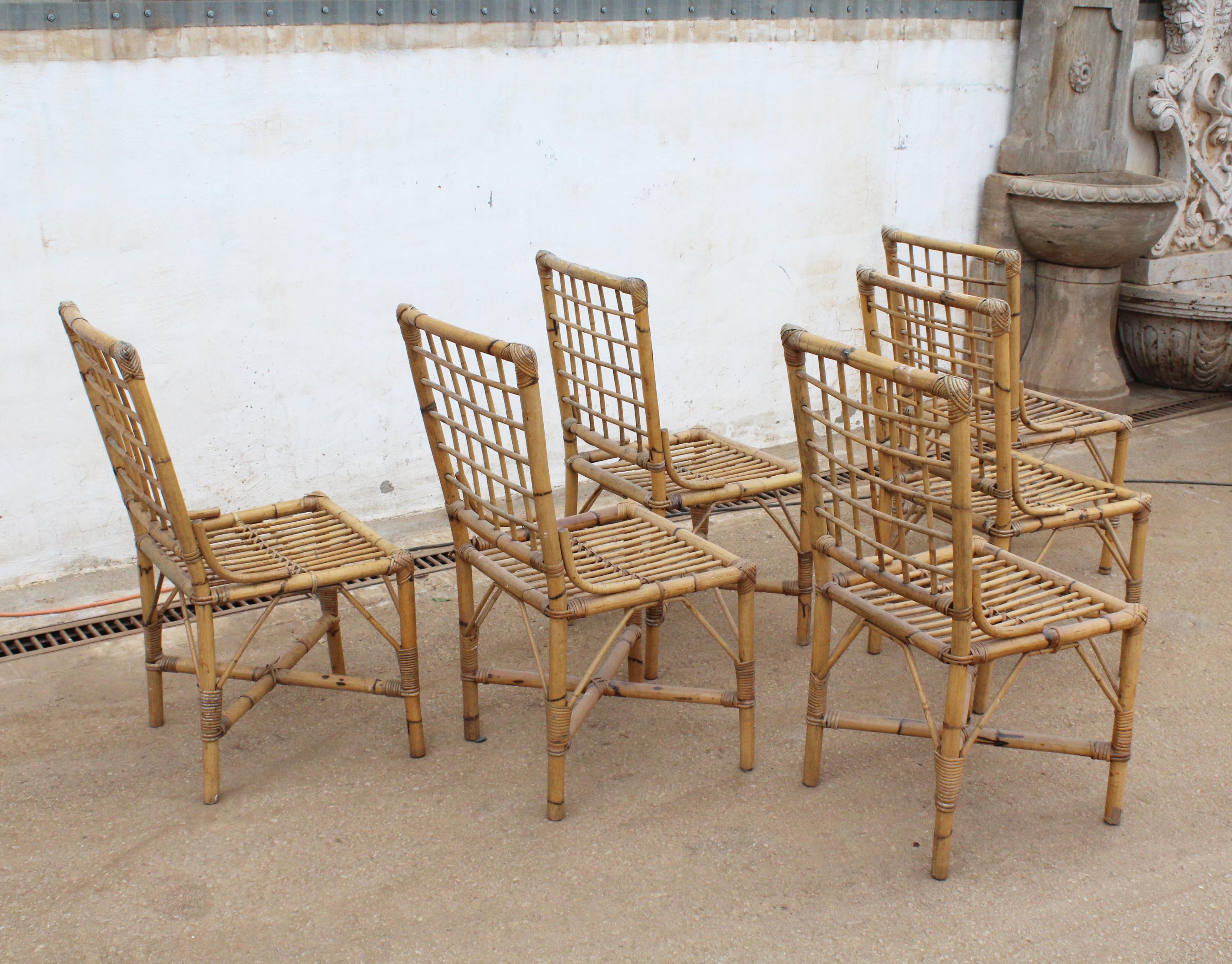 1970s Set of Six Spanish Bamboo Chairs 3