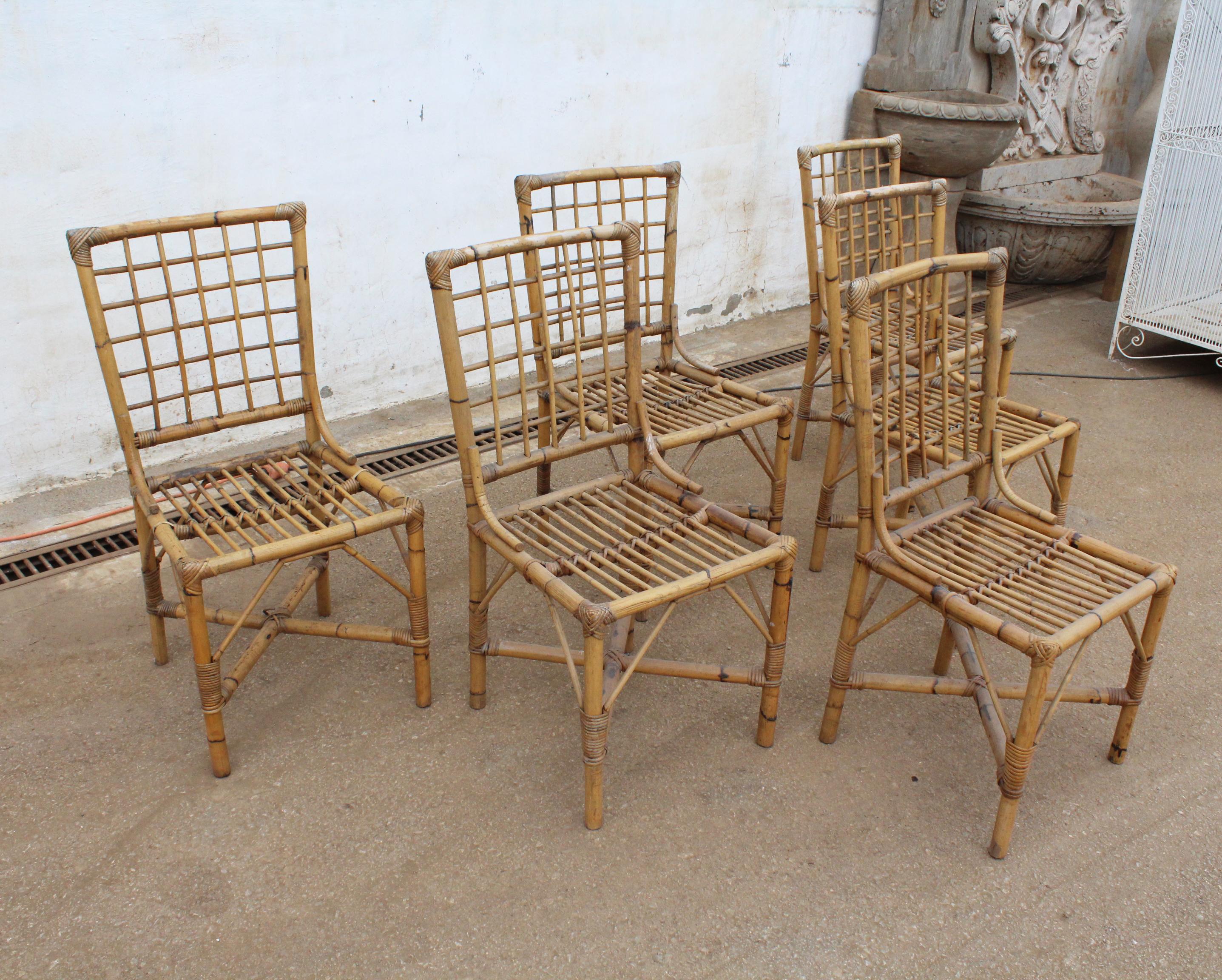 1970s Set of Six Spanish Bamboo Chairs 4