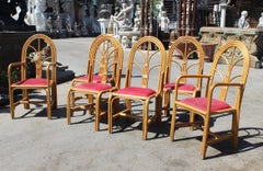 1970s Set of Six Spanish Bamboo Dining Chairs