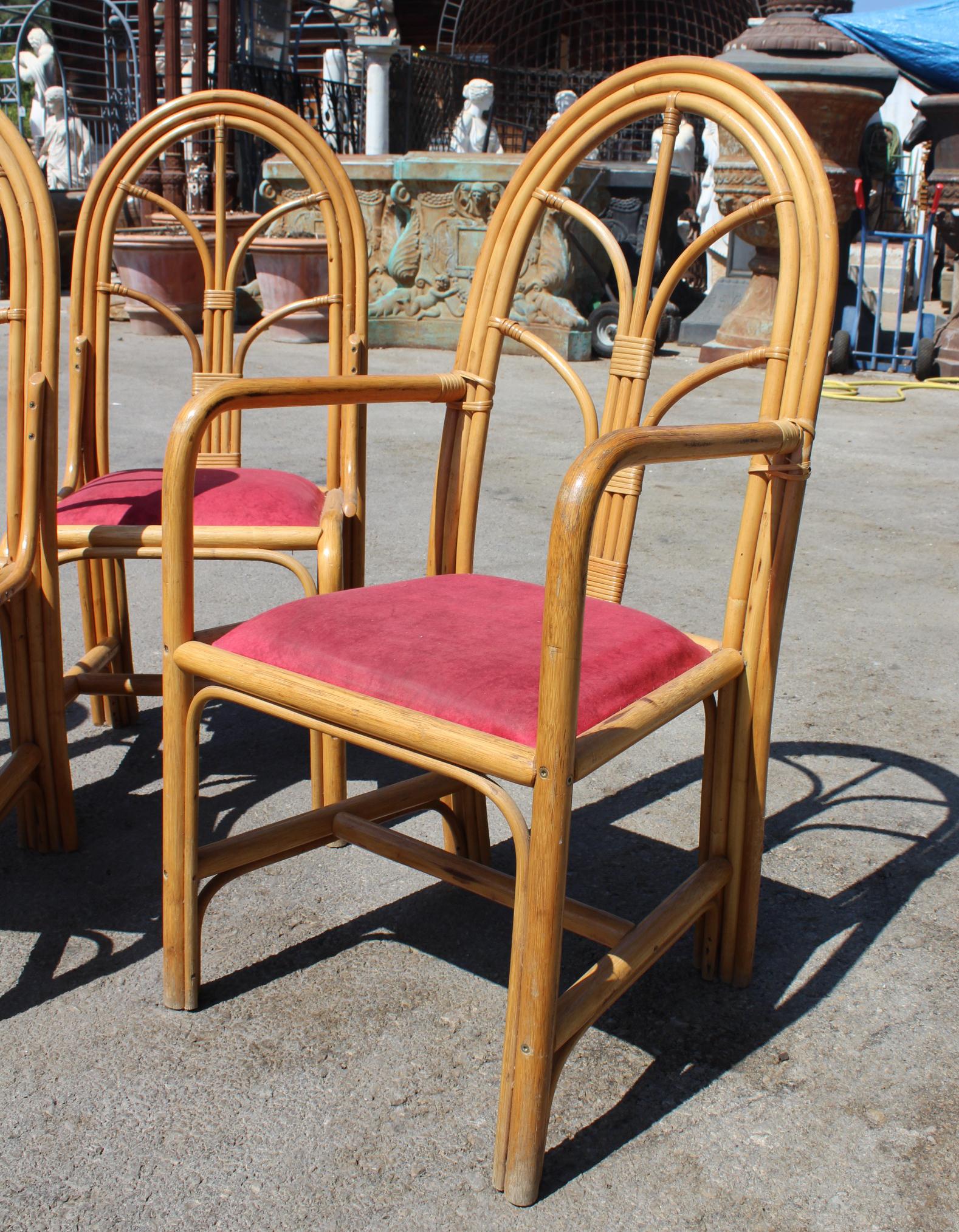 Set aus sechs spanischen Bambus-Esszimmerstühlen aus den 1970er Jahren im Zustand „Gut“ im Angebot in Marbella, ES