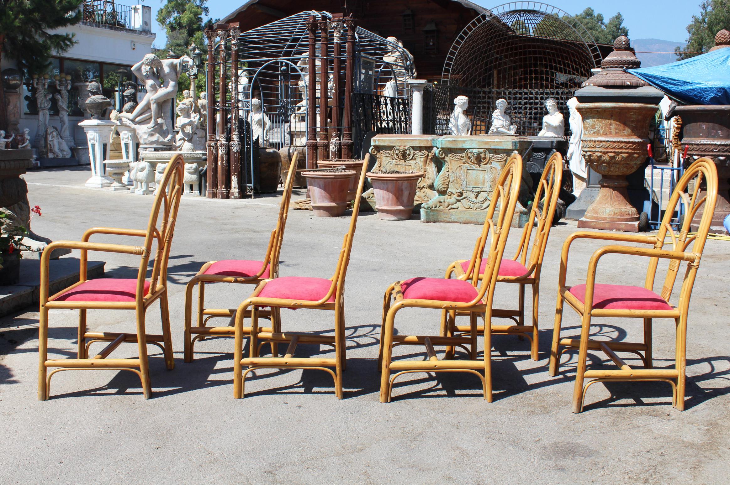 1970s Set of Six Spanish Bamboo Dining Chairs In Good Condition For Sale In Marbella, ES