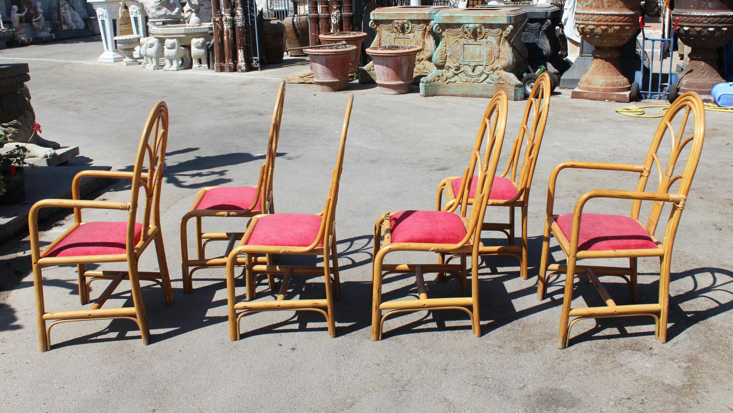 20th Century 1970s Set of Six Spanish Bamboo Dining Chairs For Sale