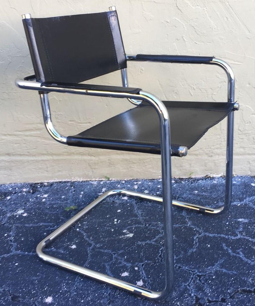 1970s, Set of Six Tubular Steel and Leather Dining Chairs in style Matteo Grassi 4