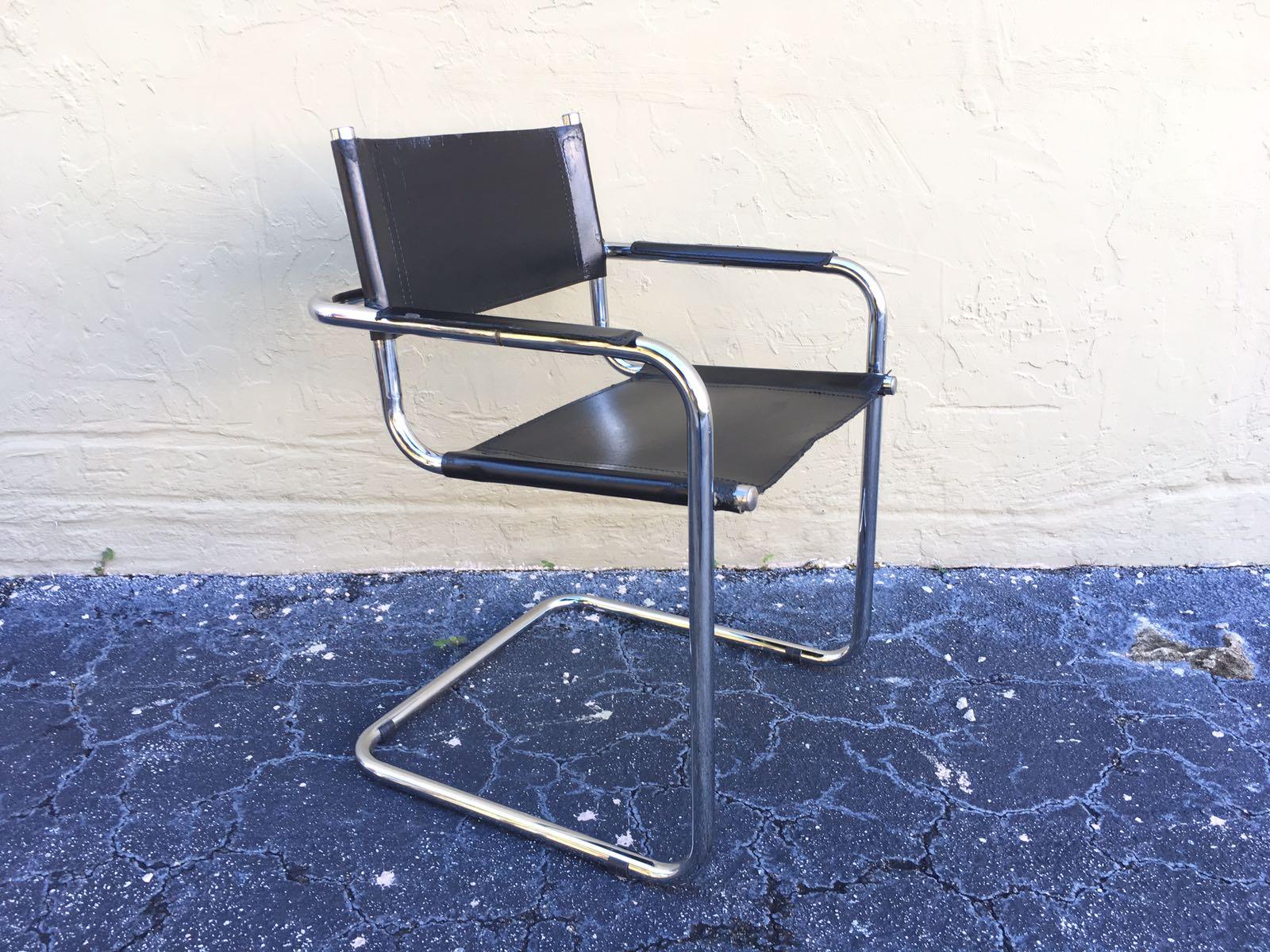 1970s, Set of Six Tubular Steel and Leather Dining Chairs in style Matteo Grassi 6