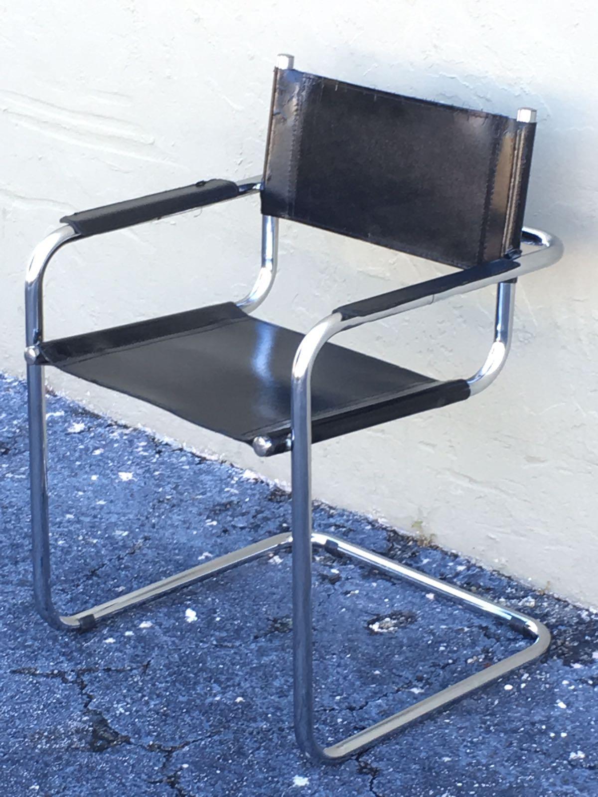 1970s, Set of Six Tubular Steel and Leather Dining Chairs in style Matteo Grassi 8
