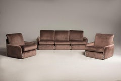 1970s Set of sofa and two armchairs Brown Velvet Chromed details