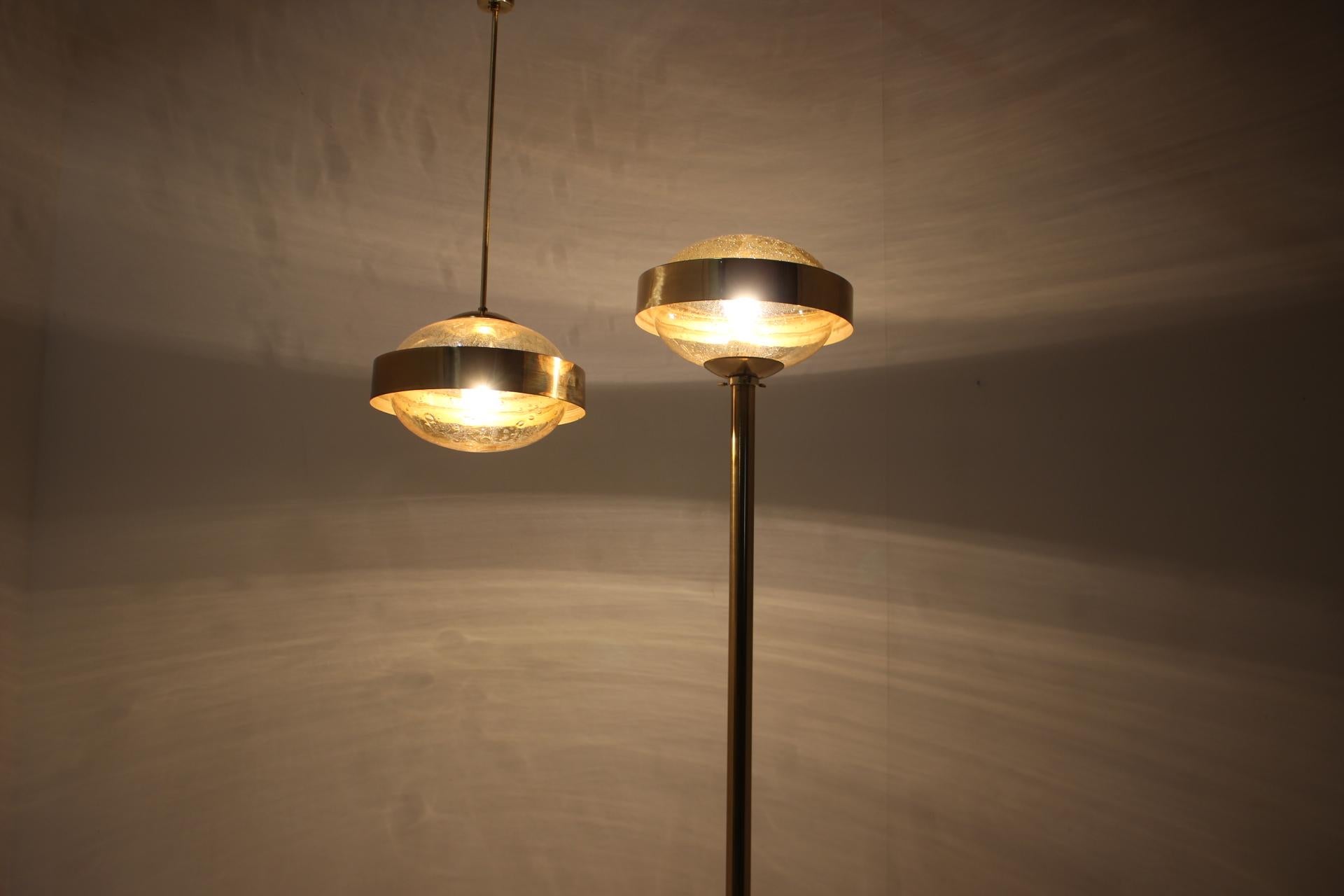 1970s Set of Space Age Brass Floor Lamp and Pendant by Kamenicky Senov, Czechosl 6