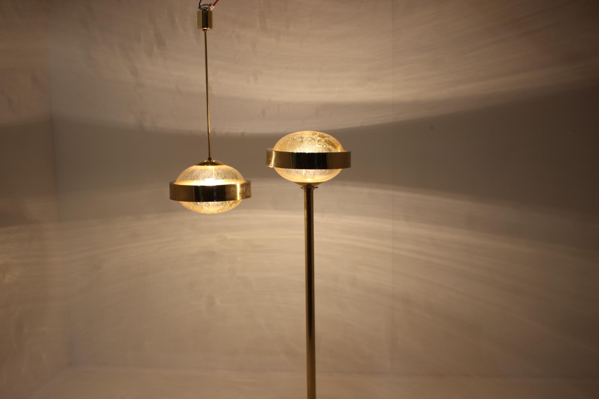 1970s Set of Space Age Brass Floor Lamp and Pendant by Kamenicky Senov, Czechosl 5