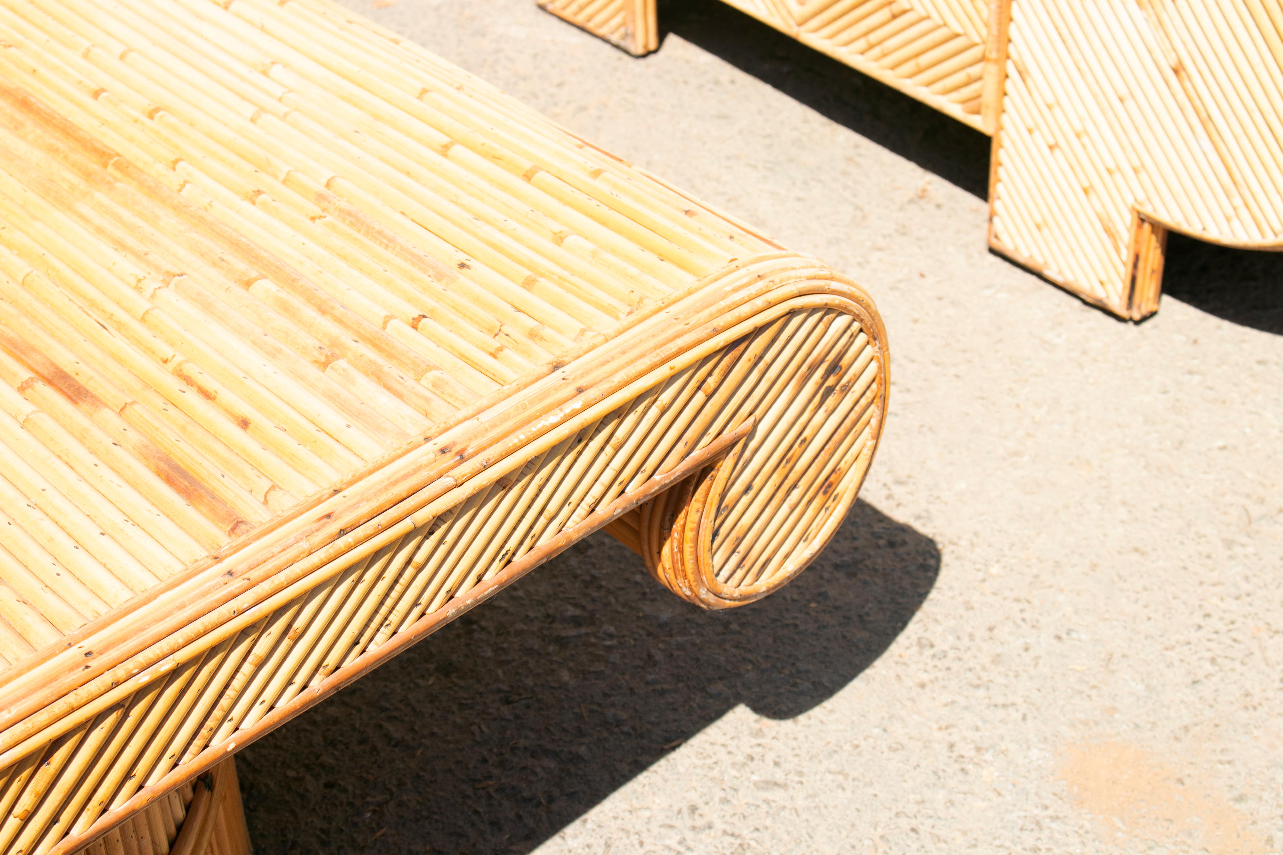 1970s Set of Spanish Bamboo Garden Furniture with 3 Sofas and Coffee Table 7