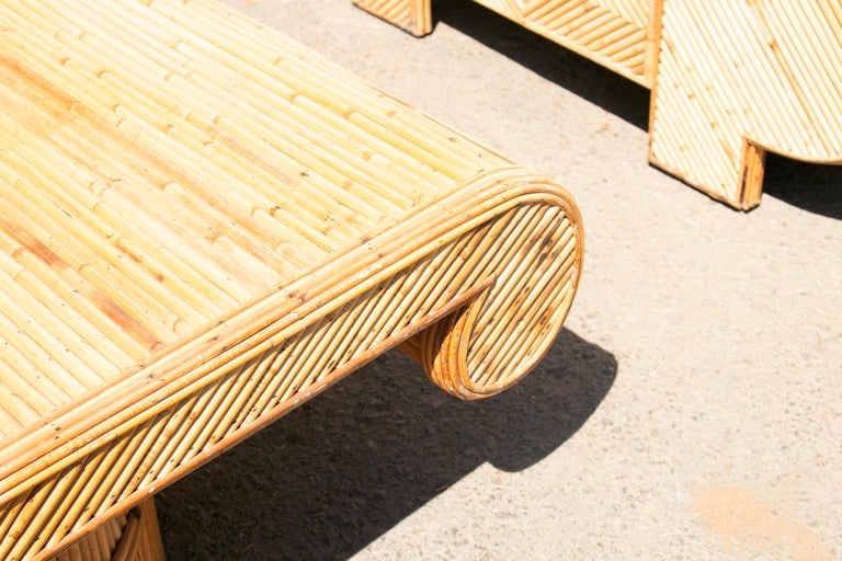 1970s Set of Spanish Bamboo Garden Furniture with 3 Sofas and Coffee