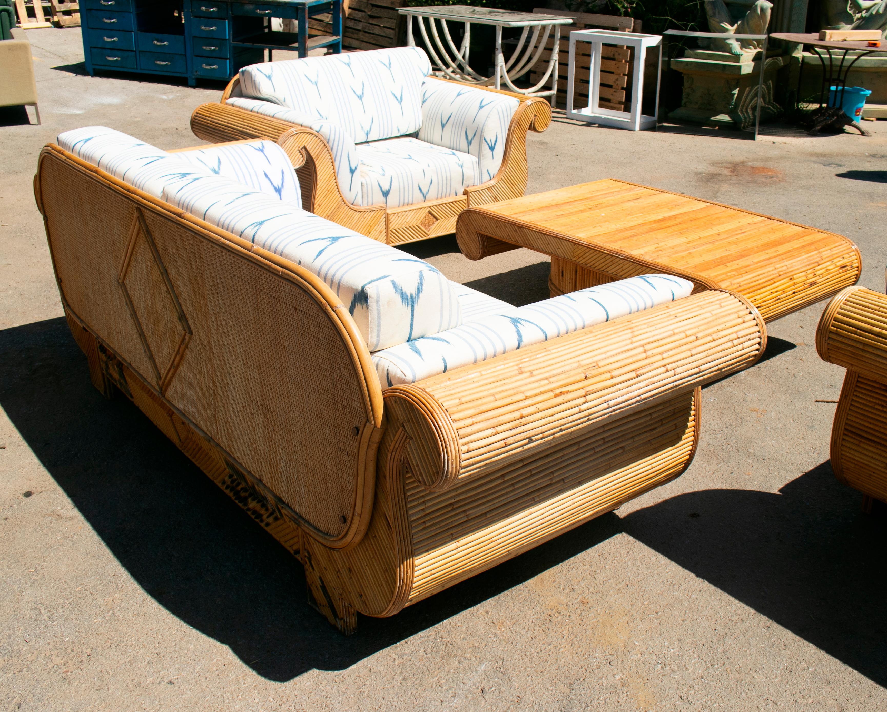 1970s Set of Spanish Bamboo Garden Furniture with 3 Sofas and Coffee Table 2